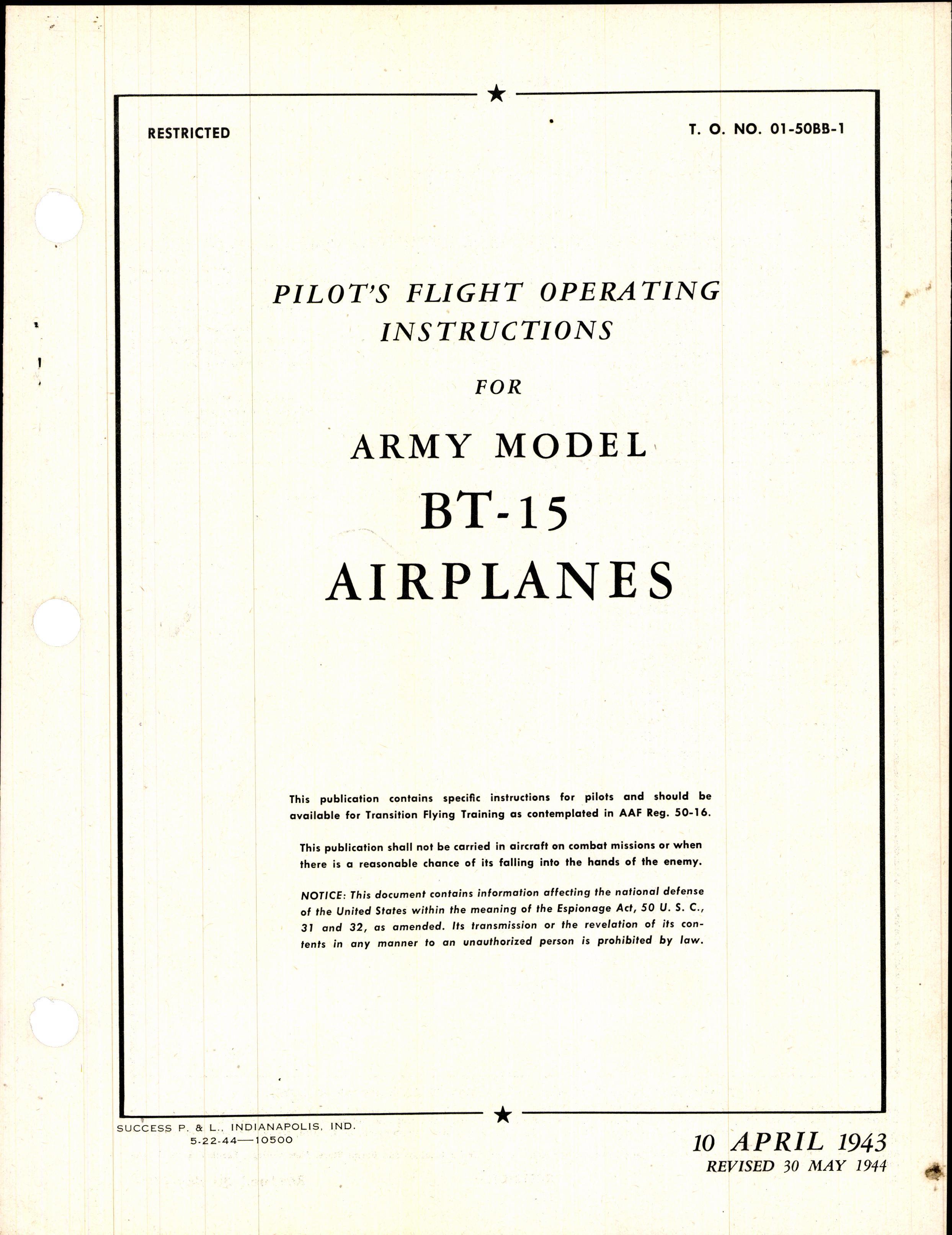 Sample page 1 from AirCorps Library document: Pilot's Flight Operating Instructions for Army Model BT-15 Airplanes