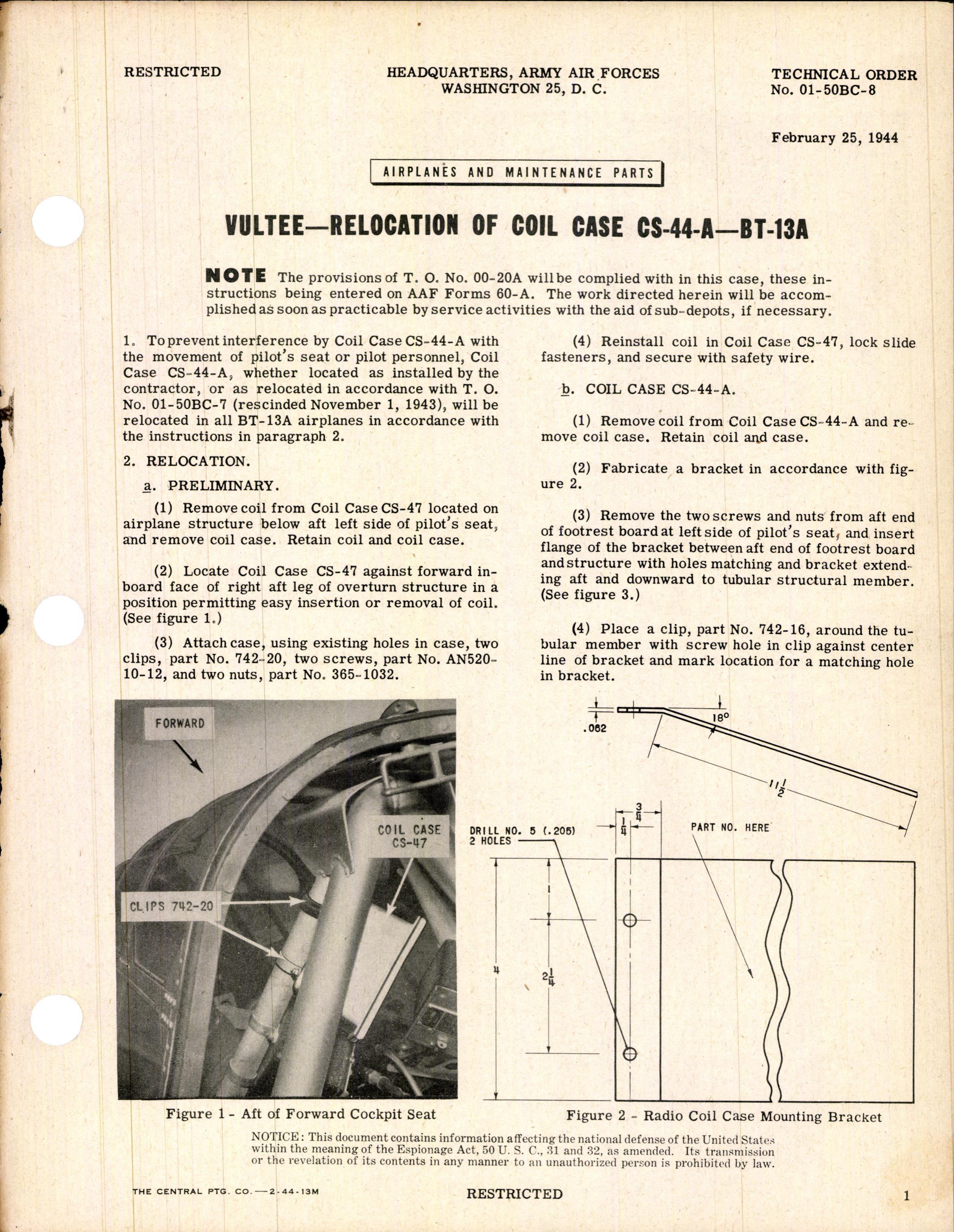 Sample page 1 from AirCorps Library document: Relocation of Coil Case CS-44-A-BT-13A