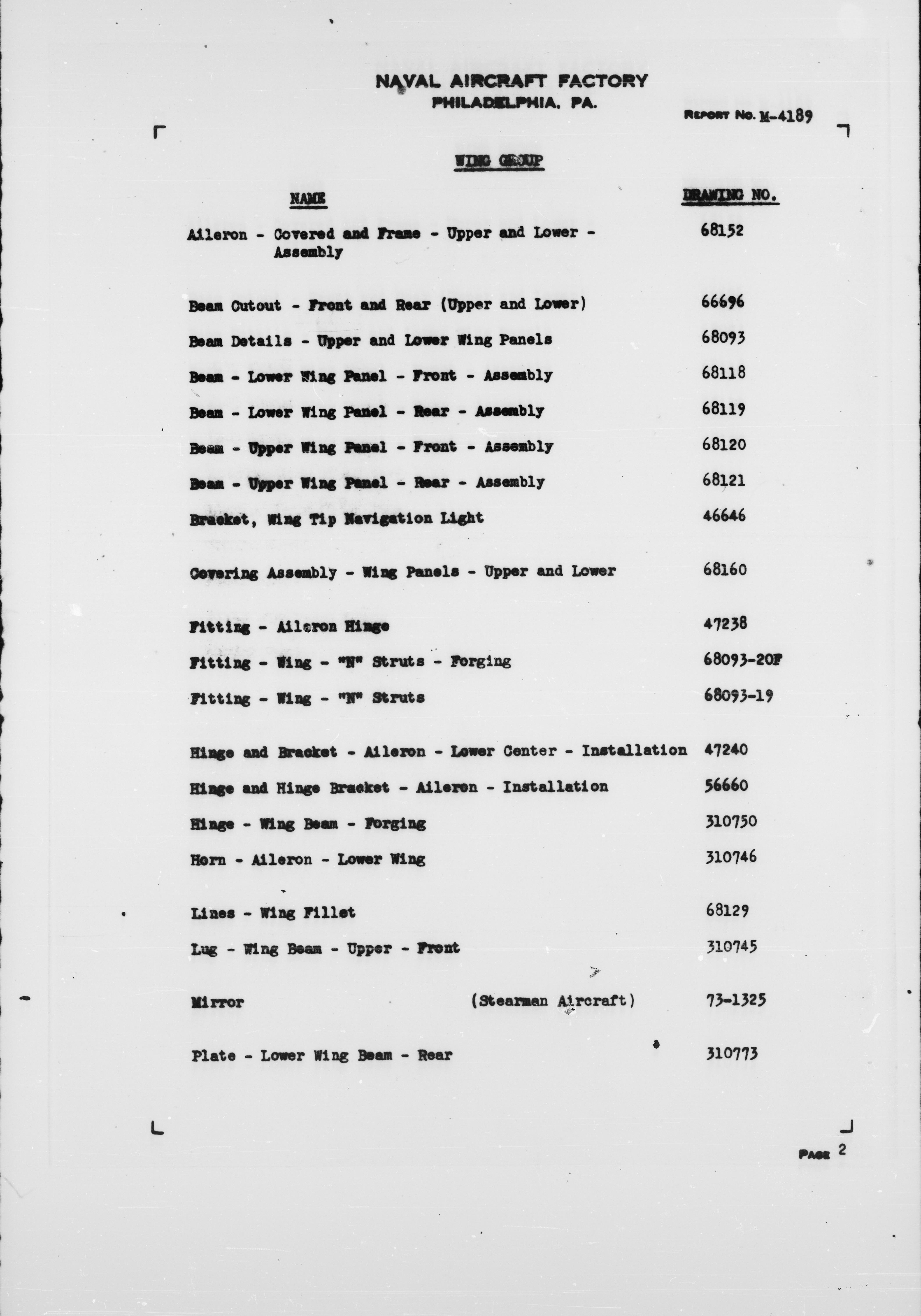 Sample page 3 from AirCorps Library document: Alphabetical Index of Drawings for Model N3N-3 Airplane