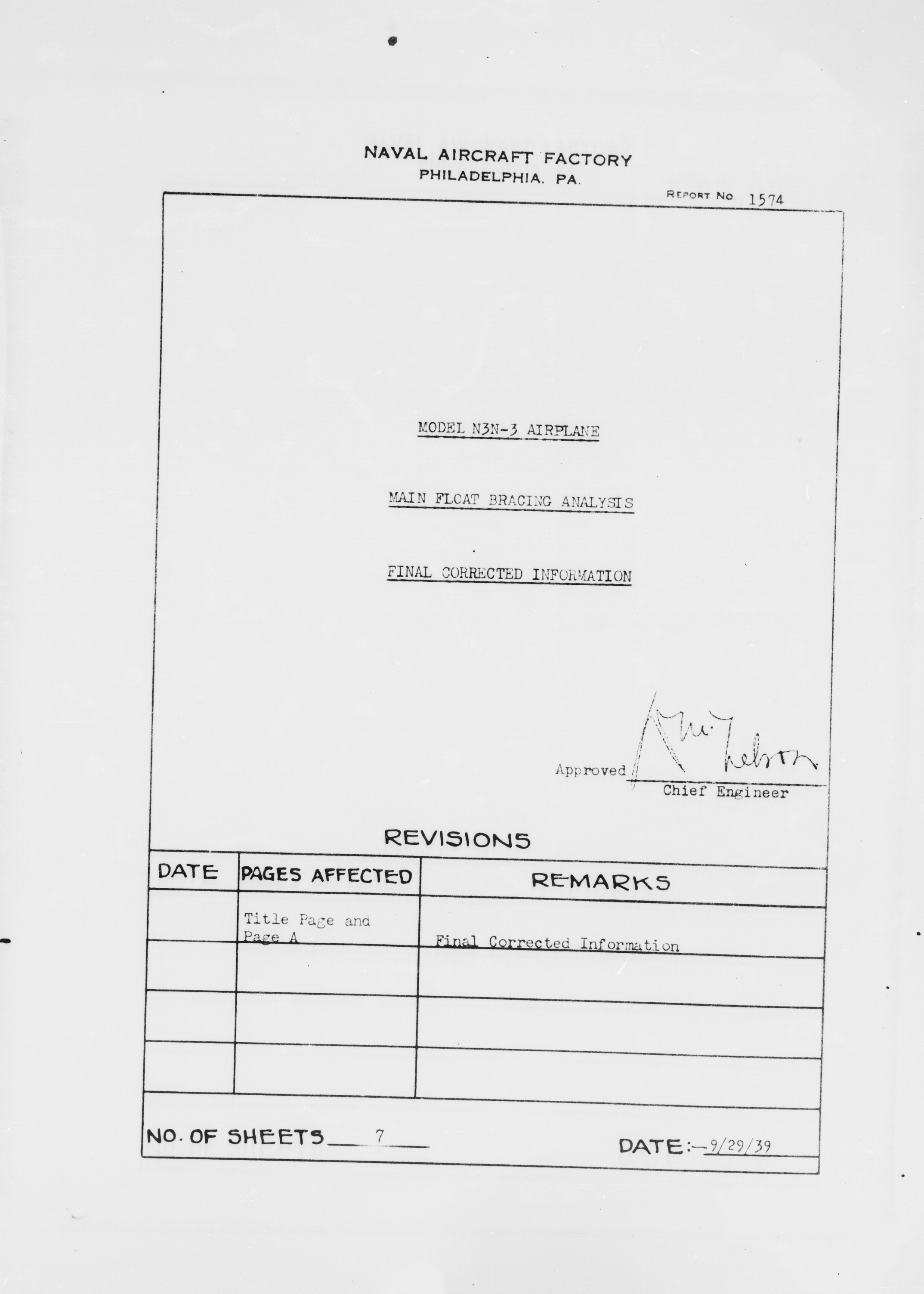 Sample page 3 from AirCorps Library document: Main Float Bracing Analysis for Model N3N-3 Airplane