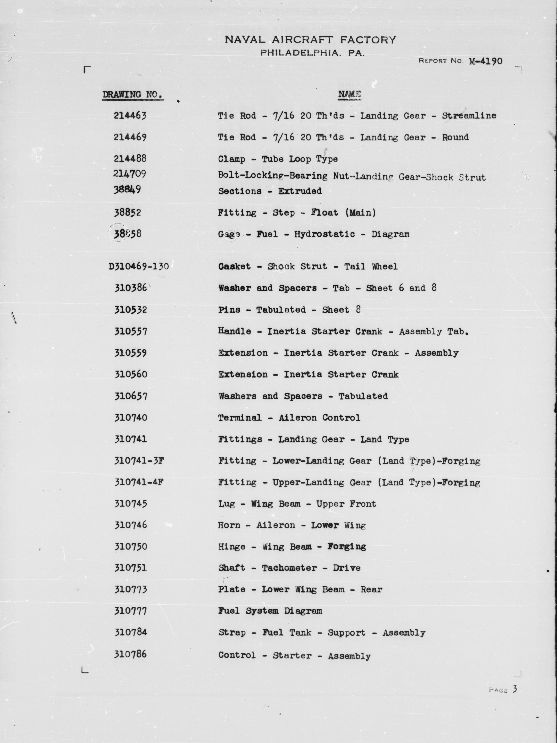 Sample page 4 from AirCorps Library document: Numerical Index of Drawings for Model N3N-3 Airplane