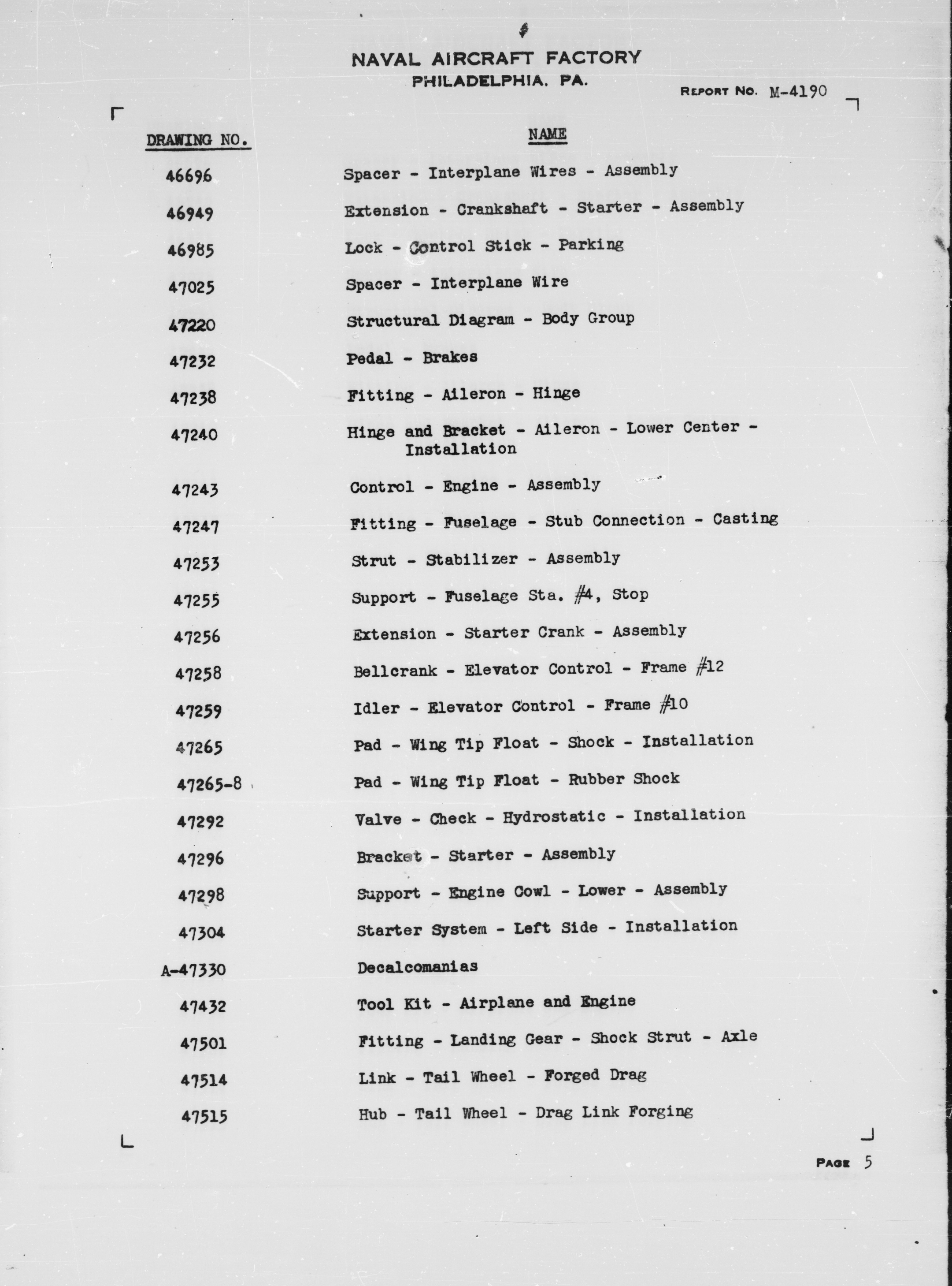 Sample page 6 from AirCorps Library document: Numerical Index of Drawings for Model N3N-3 Airplane