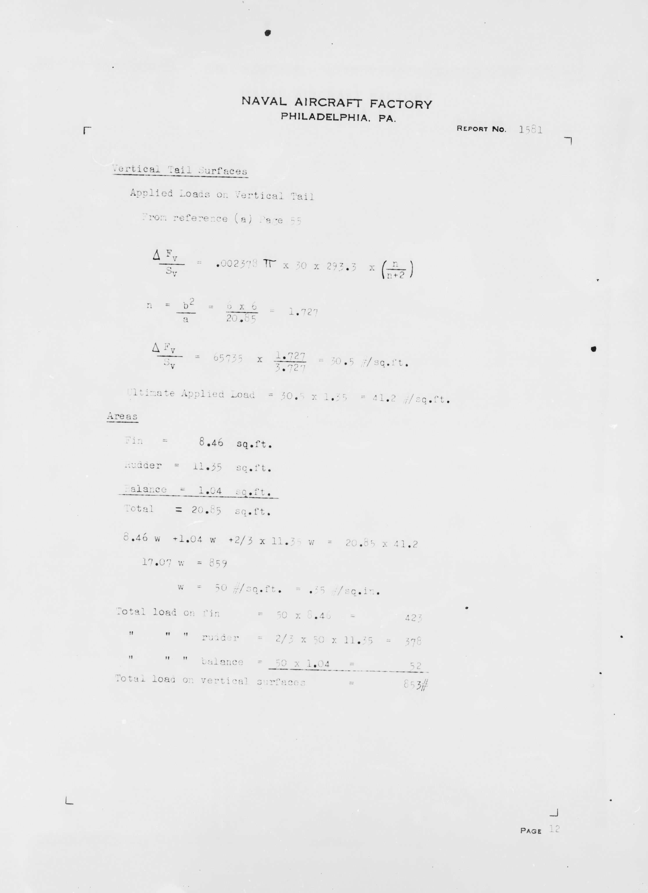 Sample page 16 from AirCorps Library document: Analysis of Tail Surfaces for Model N3N-3 Airplane