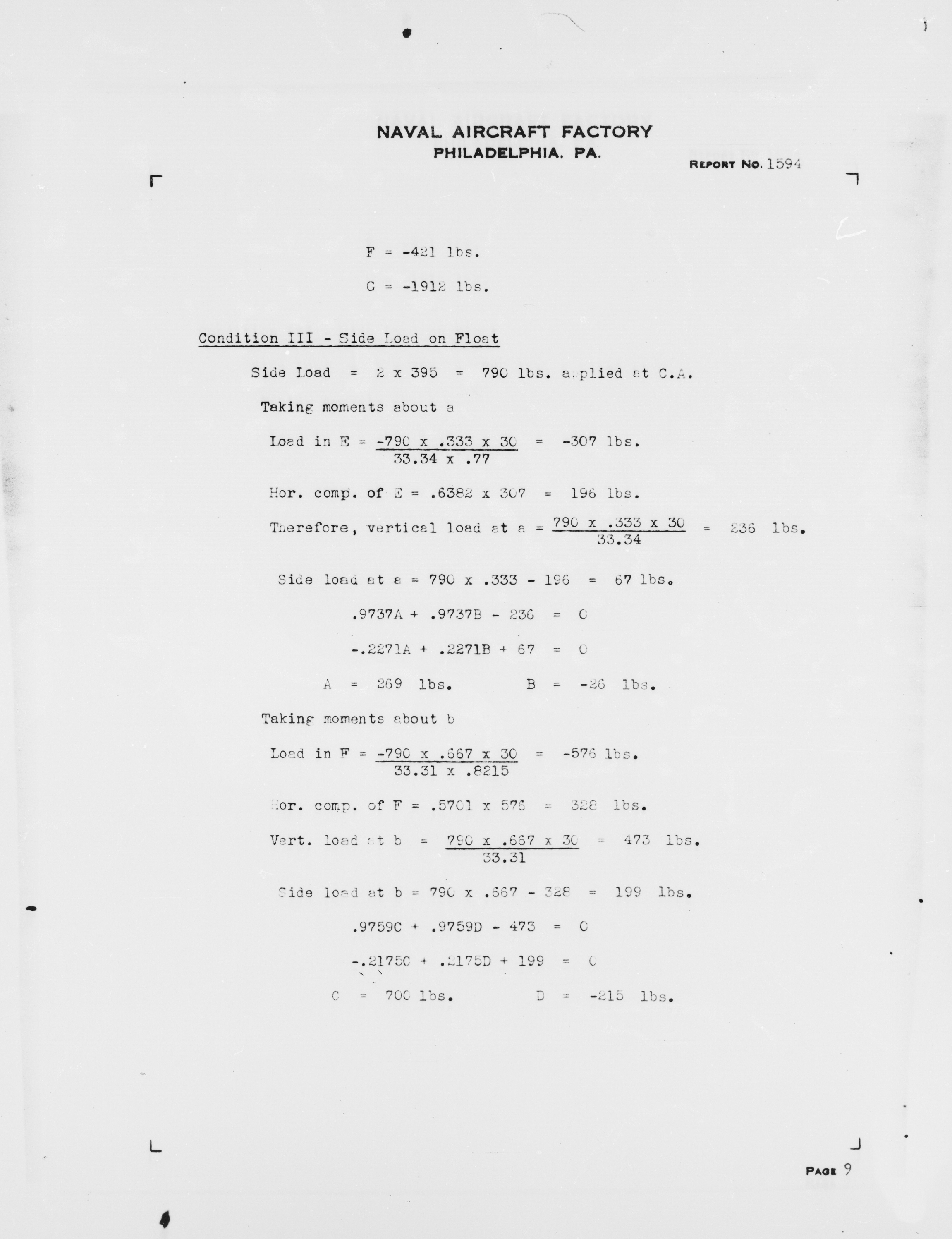 Sample page 13 from AirCorps Library document: Float (Wing Tip) Bracing and Structural Analysis for Model N3N-3 Airplane