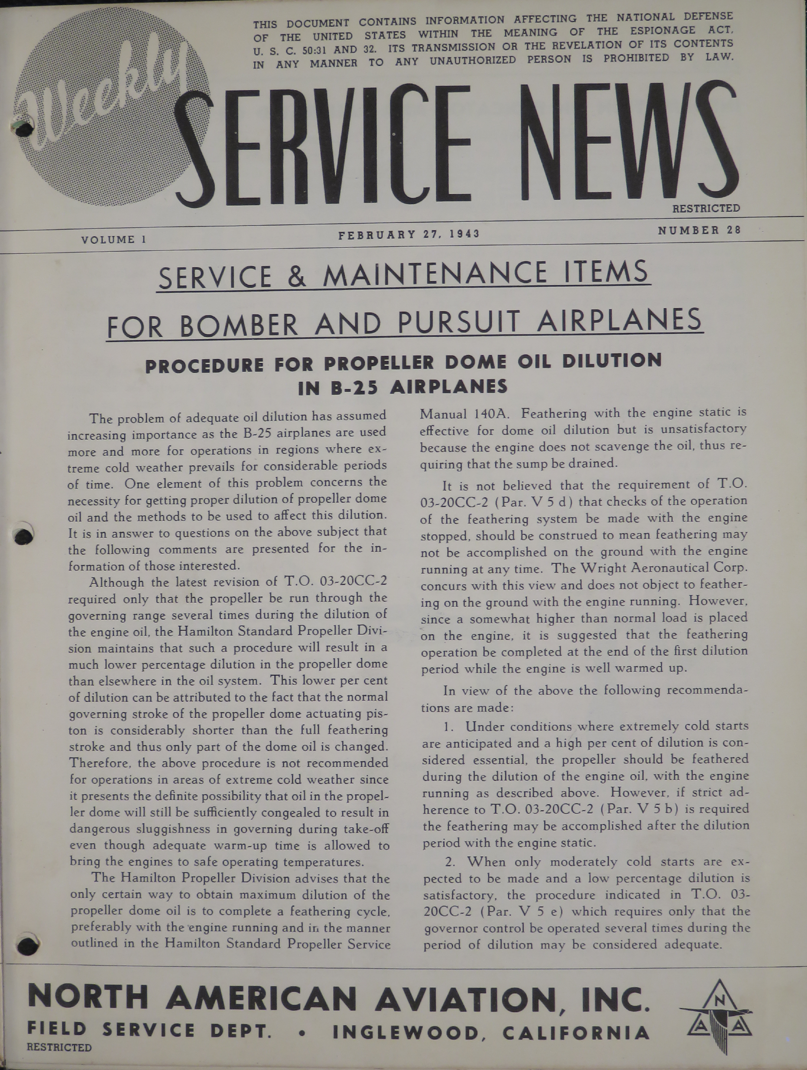 Sample page 1 from AirCorps Library document: Volume 1, No. 28 - Weekly Service News