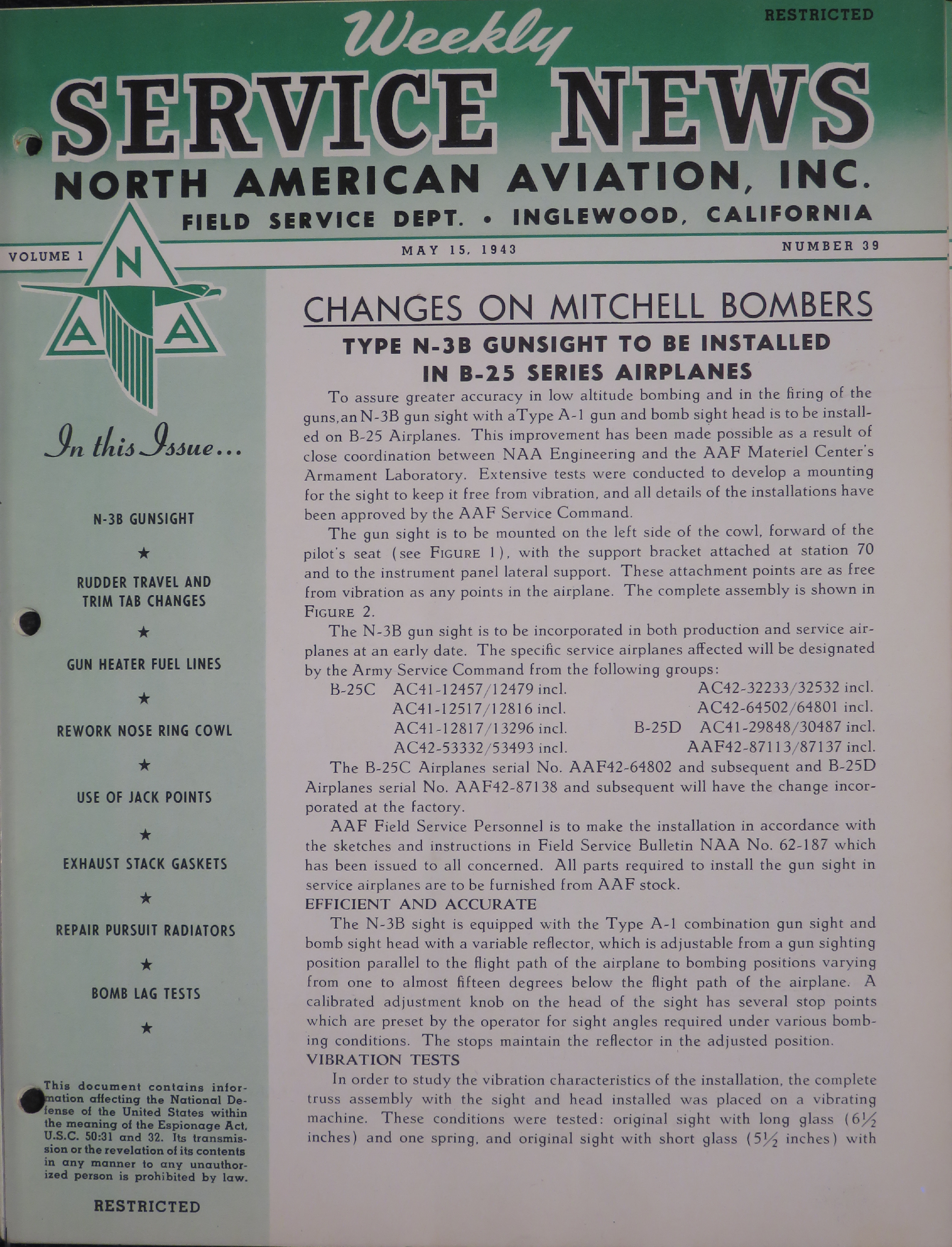 Sample page 1 from AirCorps Library document: Volume 1, No. 39 - Weekly Service News