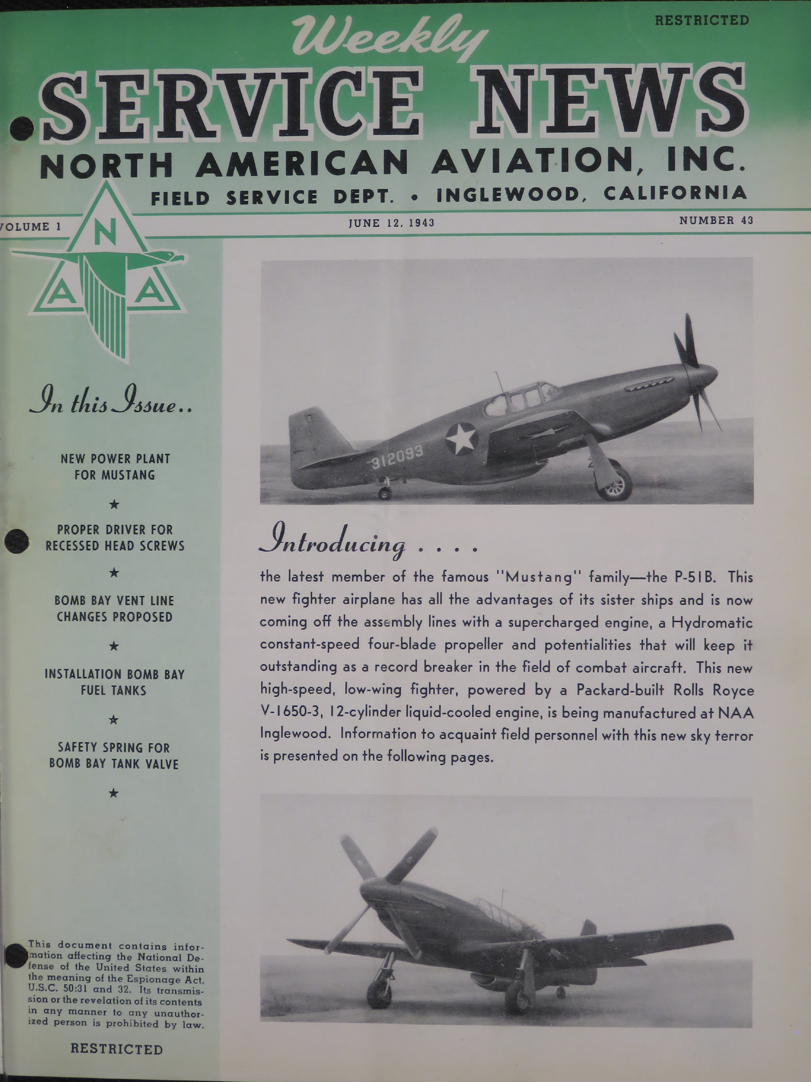 Sample page 1 from AirCorps Library document: Volume 1, No. 43 - Weekly Service News