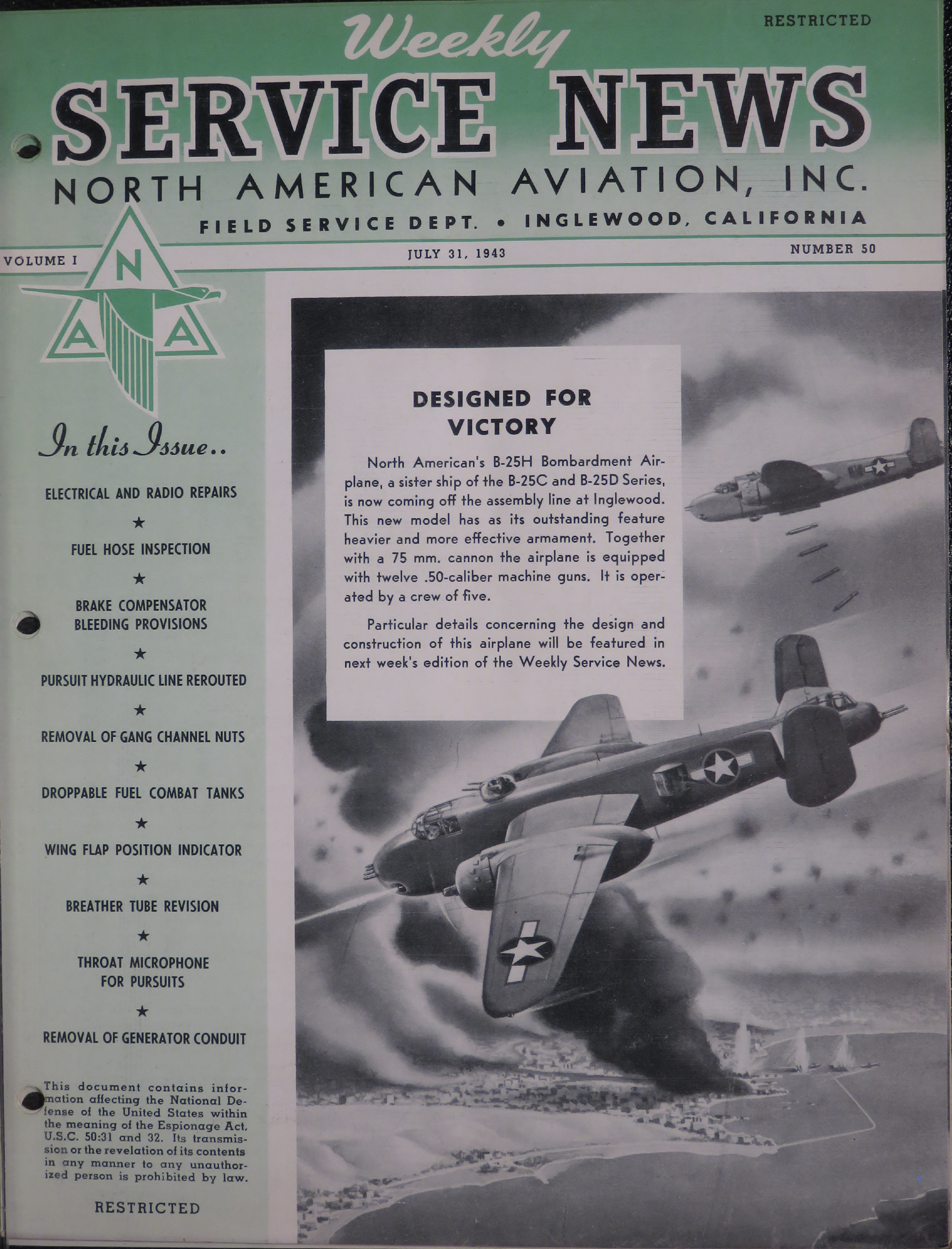 Sample page 1 from AirCorps Library document: Volume 1, No. 50 - Weekly Service News