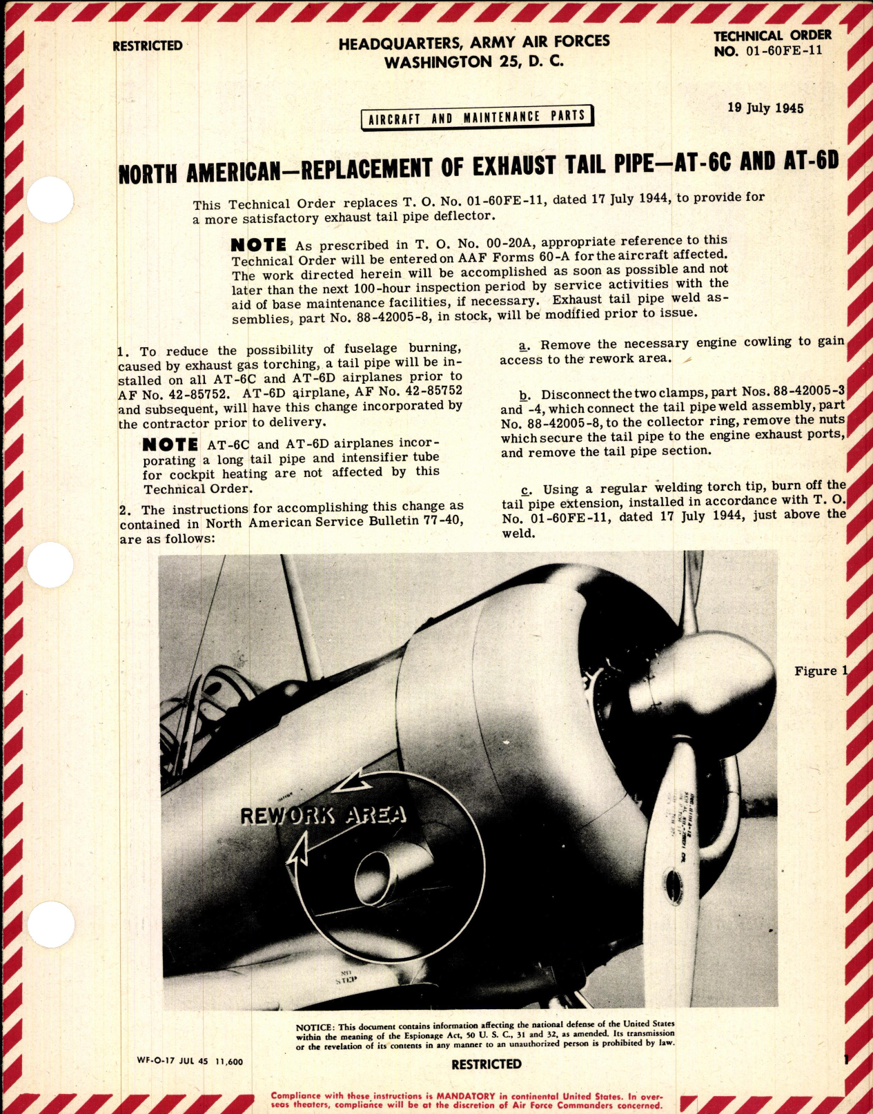 Sample page 1 from AirCorps Library document: Replacement of Exhaust Tail Pipe for AT-6C and AT-6D