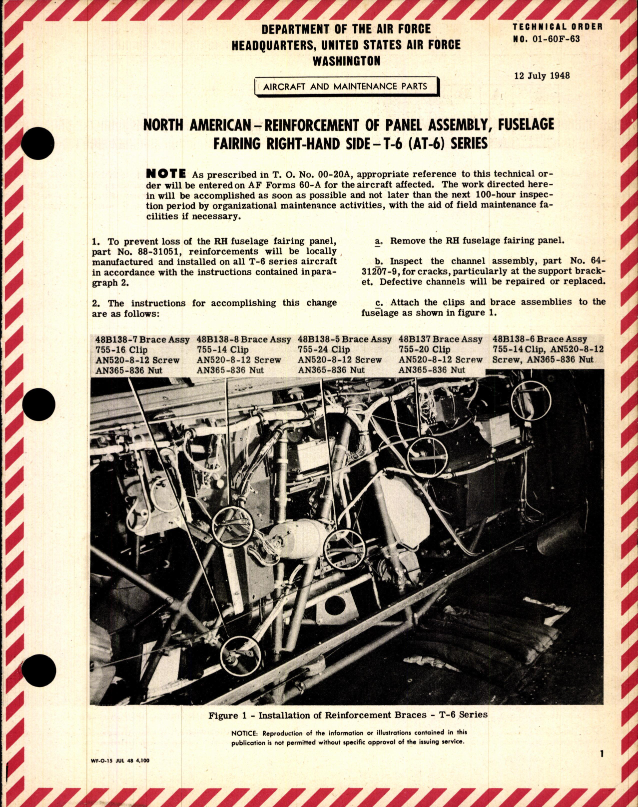 Sample page 1 from AirCorps Library document: Reinforcement of Panel Assembly, Fuselage Fairing Right Hand Side for T-6 (AT-6) Series