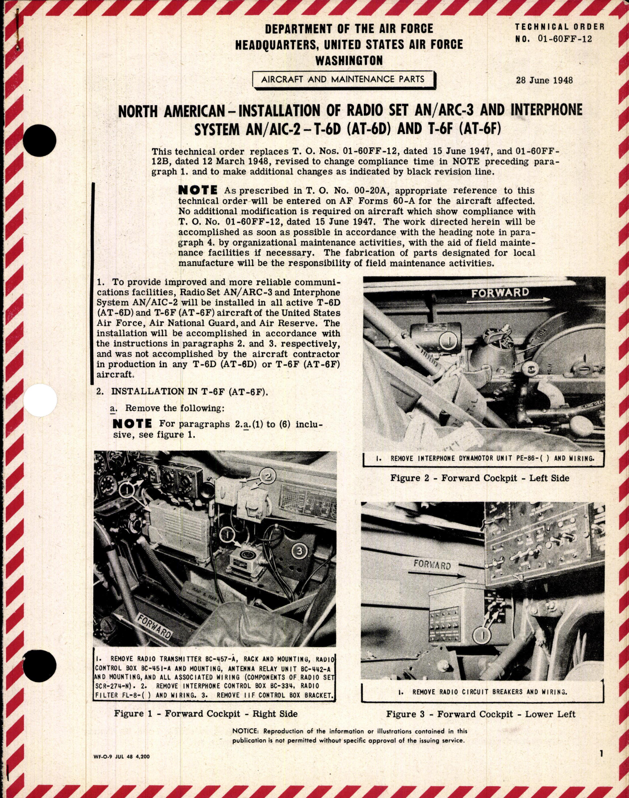 Sample page 1 from AirCorps Library document: Installation of Radio Set AN/ARC-3 and Interphone System AN/AIC-2 for T-6D (AT-6D) and T-6F (AT-6F)