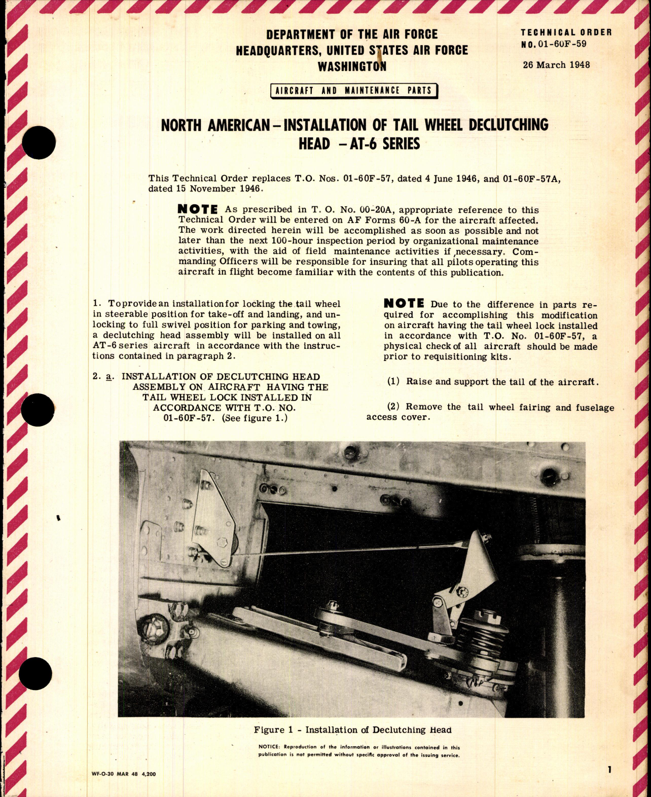 Sample page 1 from AirCorps Library document: Installation of Tail Wheel Declutching Head for AT-6 Series