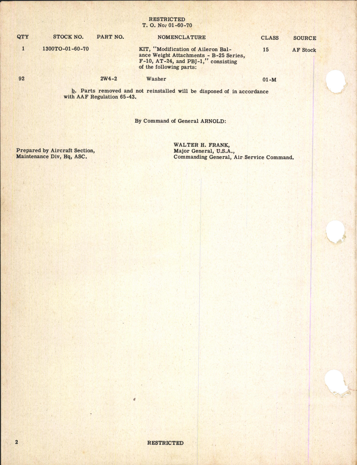 Sample page 2 from AirCorps Library document: Modification of Aileron Balance Weight Attachments for B-25