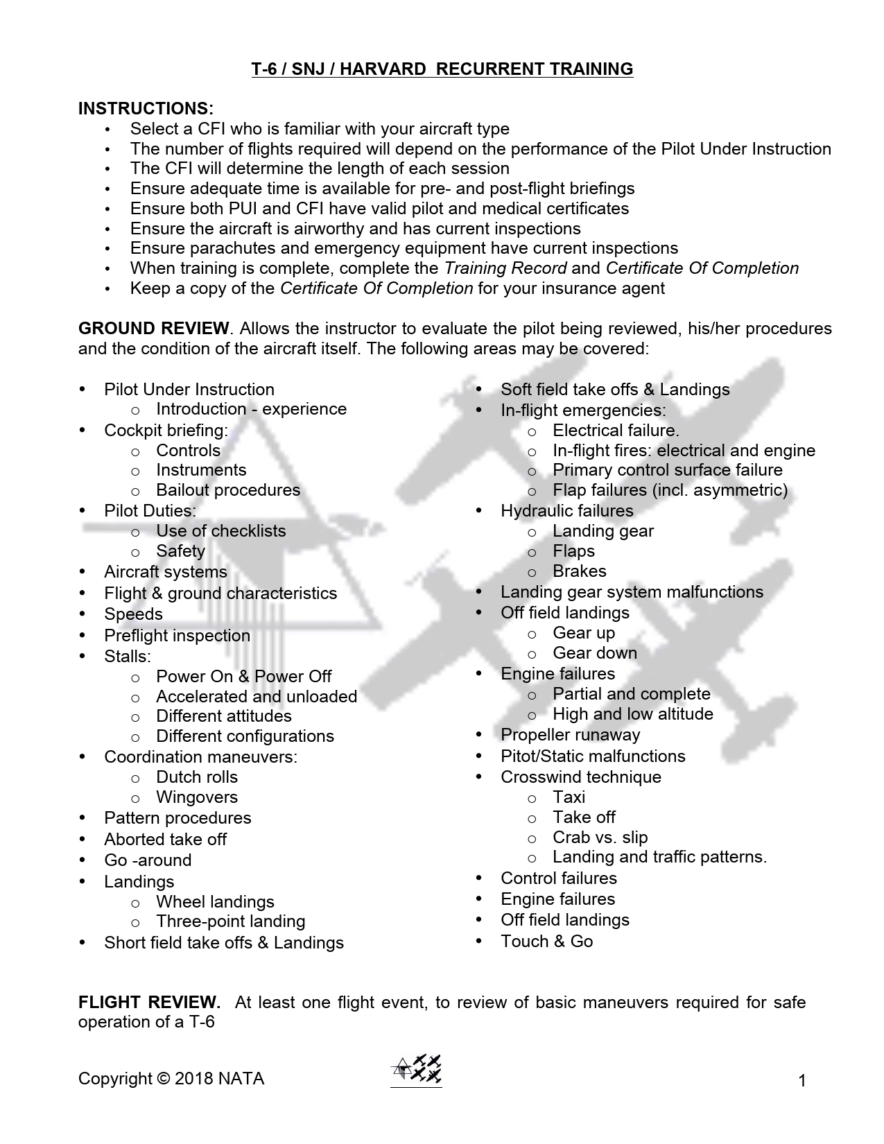 Sample page 1 from AirCorps Library document: T-6 / SNJ / Harvard Recurrent Training