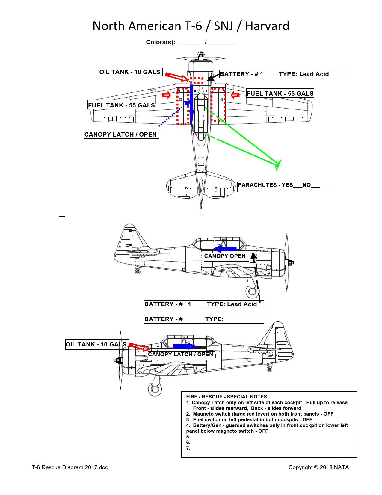 Sample page 1 from AirCorps Library document: T-6 /SNJ / Harvard Rescue Diagram
