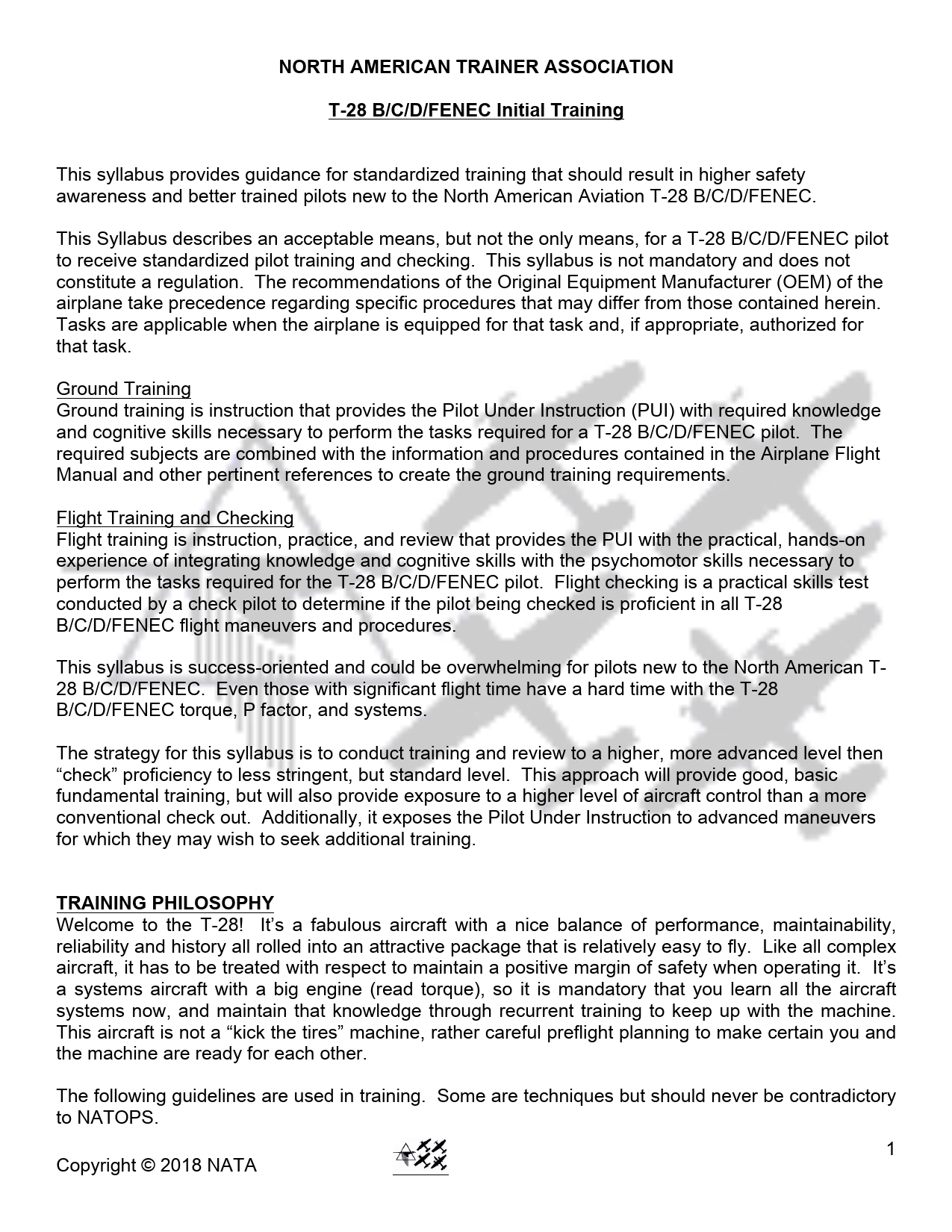 Sample page 1 from AirCorps Library document: T-28B/C/D Fennec Initial Training