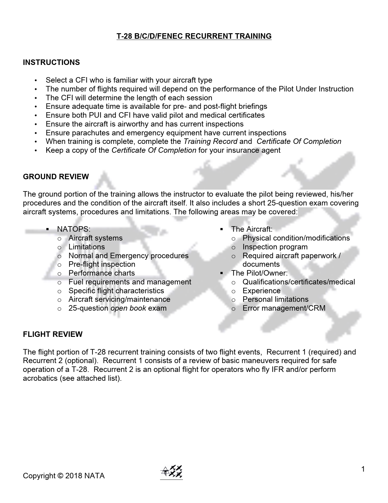 Sample page 1 from AirCorps Library document: T-28B/C/D Fennec Recurrent Training