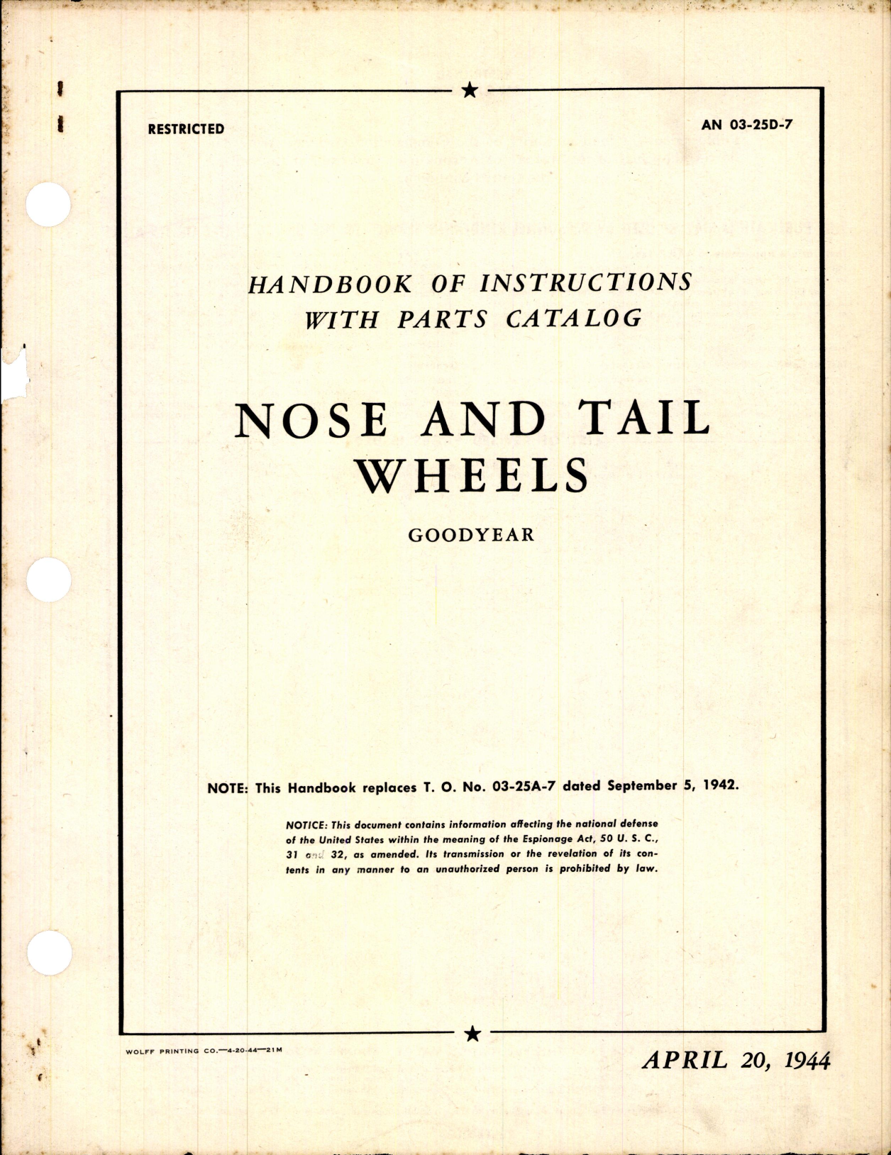 Sample page 1 from AirCorps Library document: Instructions with Parts Catalog for Nose & Tail Wheels