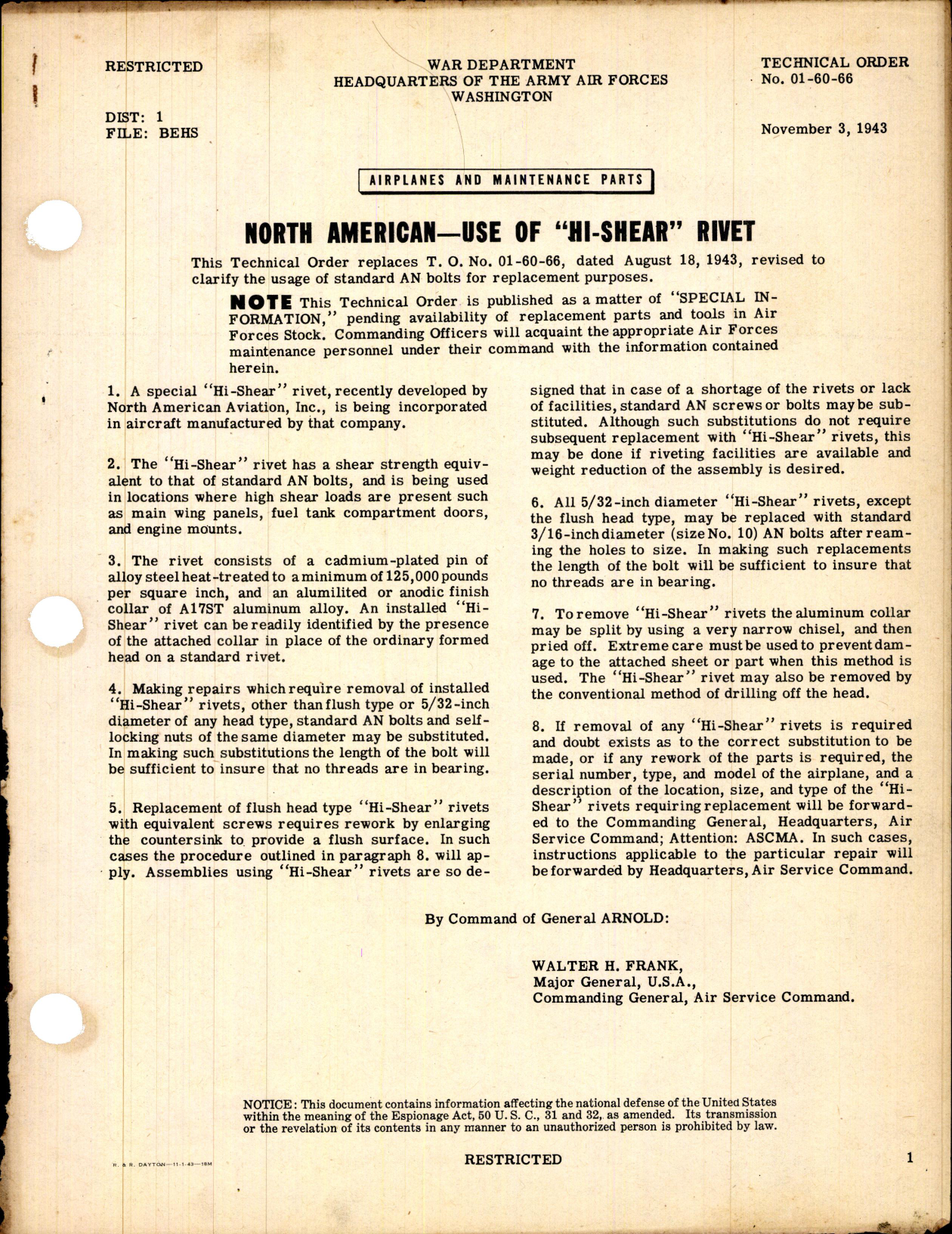 Sample page 1 from AirCorps Library document: Use of Hi-Shear Rivet