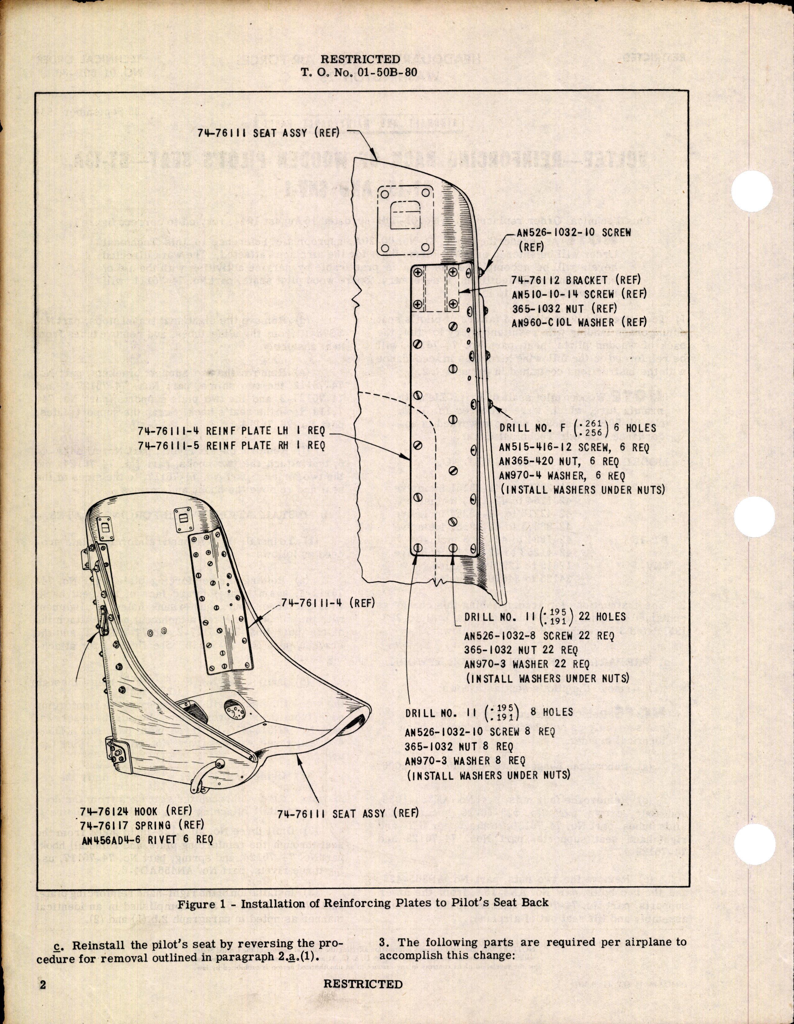 Sample page 2 from AirCorps Library document: Reinforcing Back of Wooden Pilot's Seat - BT-13A, BT-15, and SNV-1