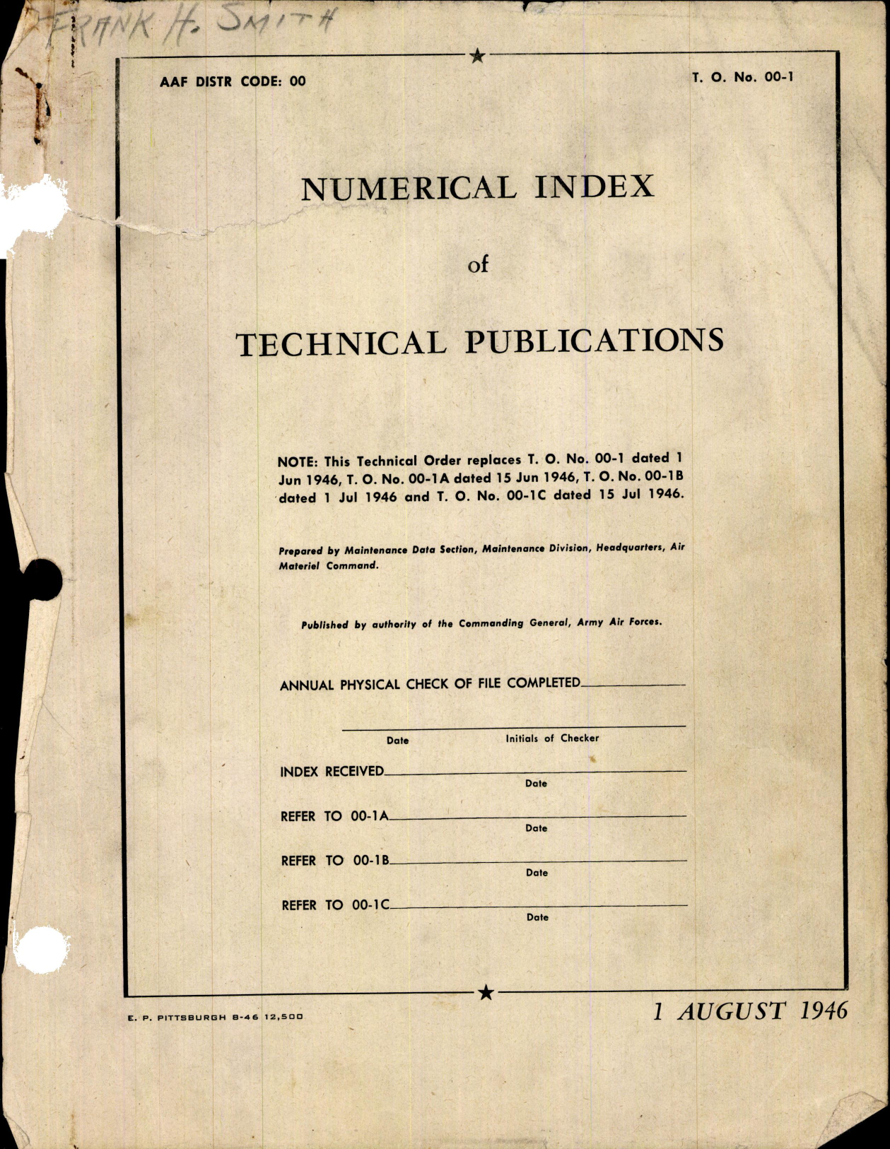 Sample page 1 from AirCorps Library document: Numerical Index of Technical Publications