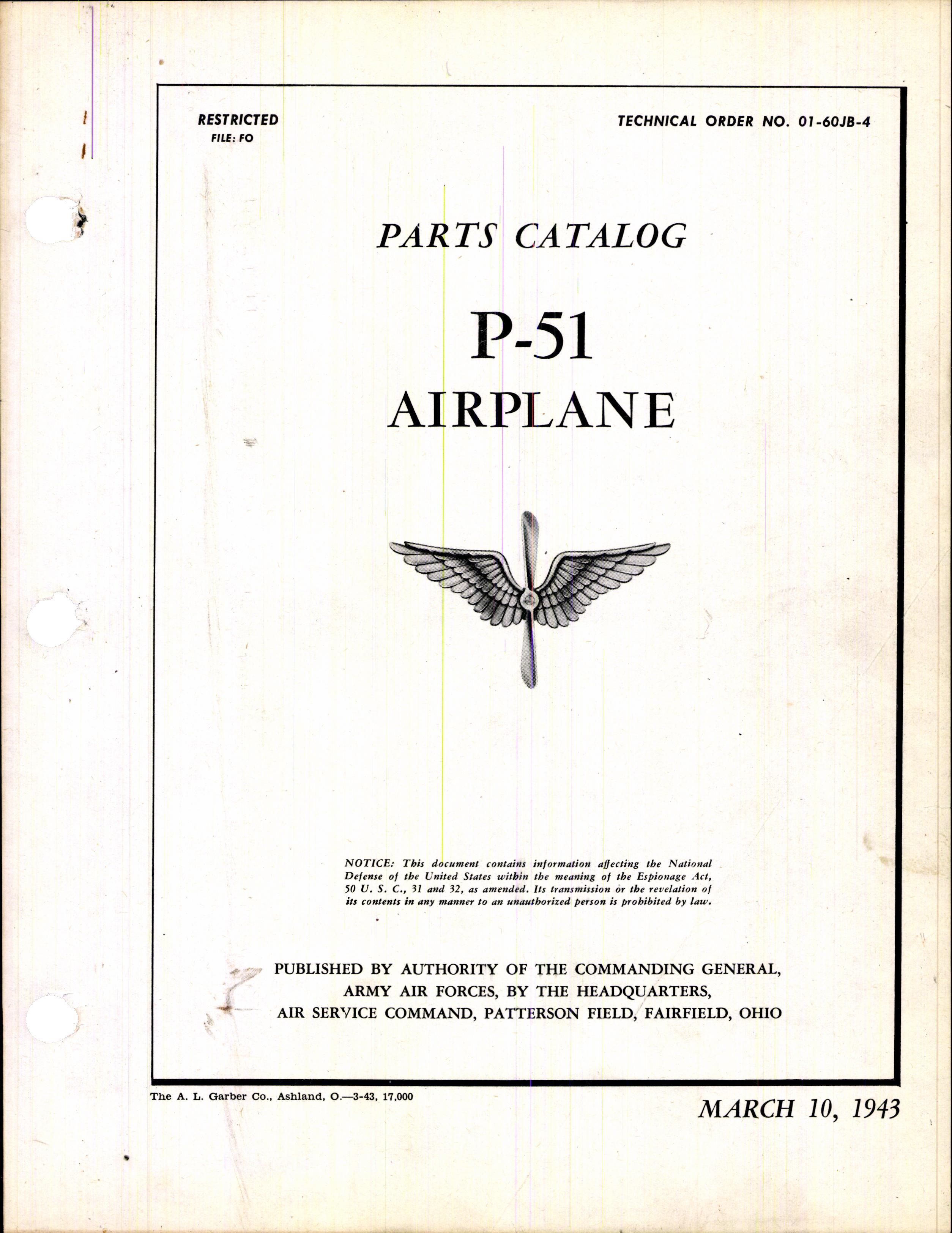 Sample page 1 from AirCorps Library document: Parts Catalog for P-51 Airplane