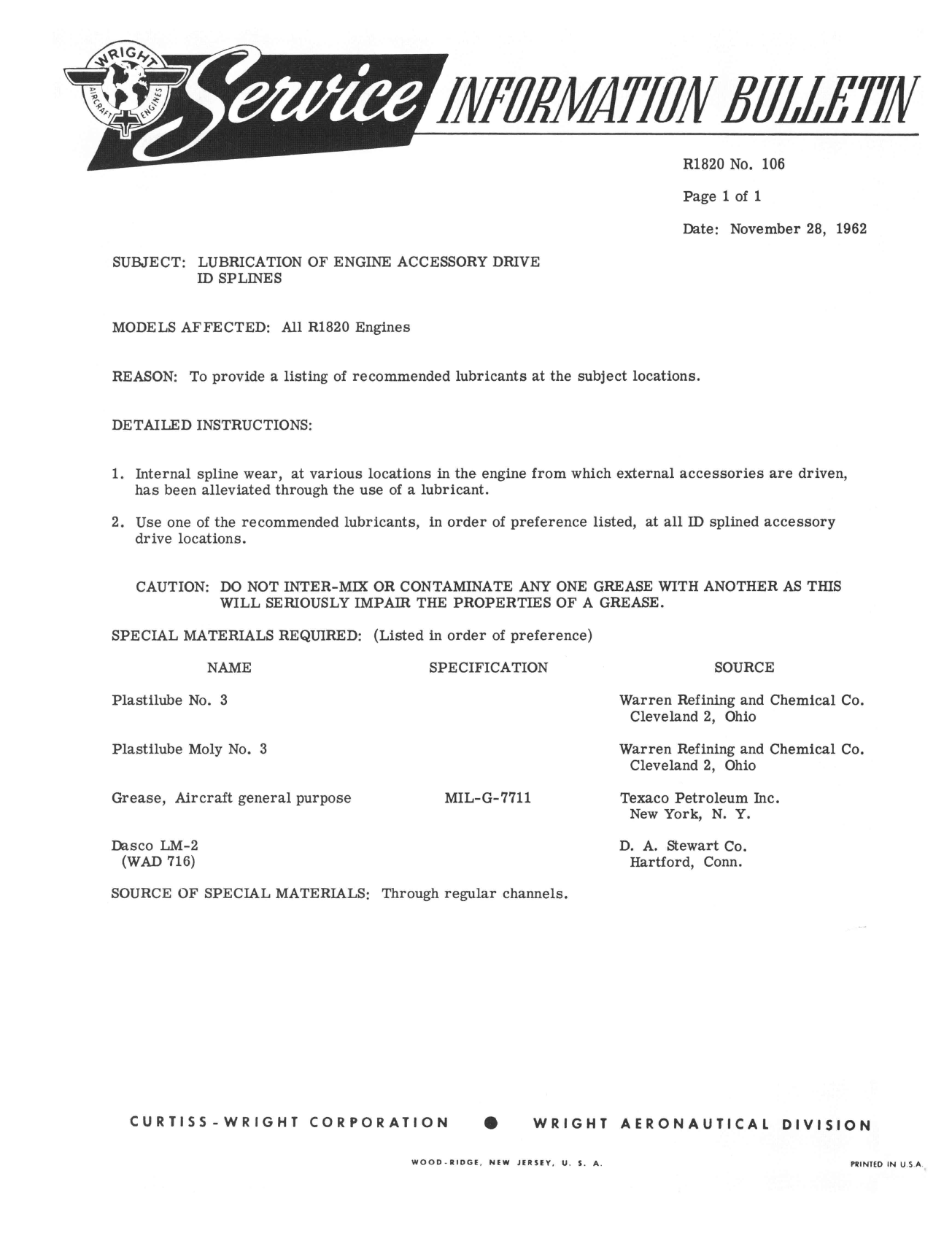 Sample page 1 from AirCorps Library document: Lubrication of Engine Accessory Drive ID Splines