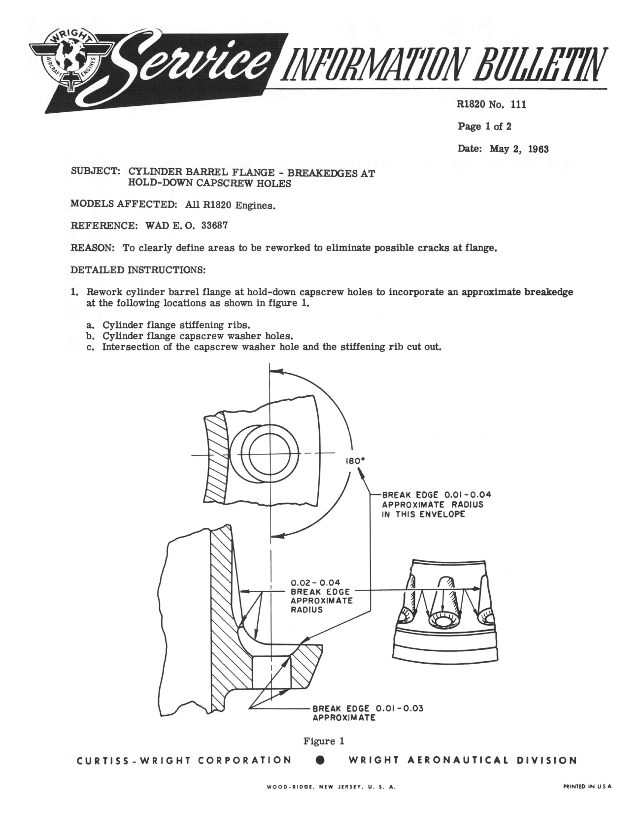 Sample page 1 from AirCorps Library document: Cylinder Barrel Flange - Breakages at Hold-Down Capscrew Holes