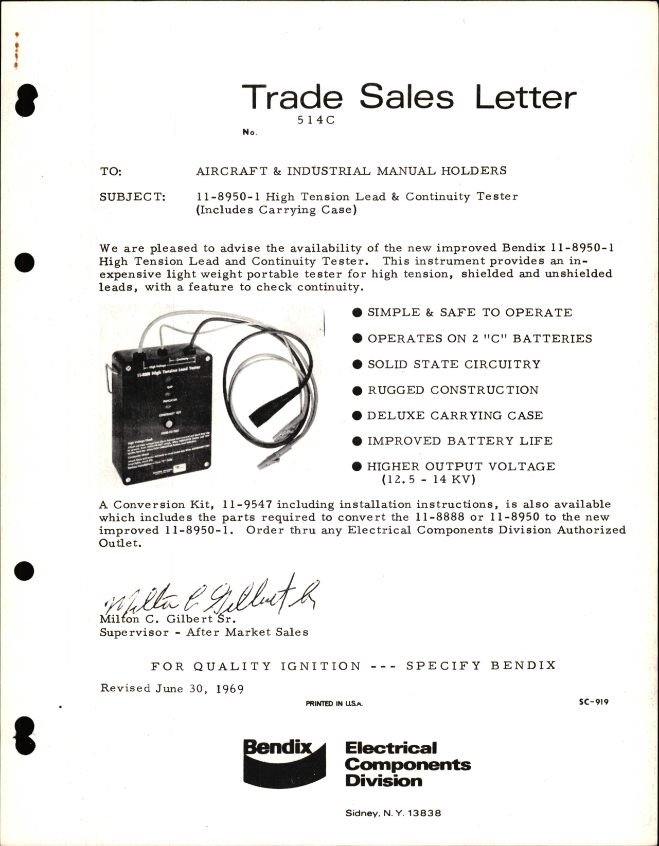 Sample page 1 from AirCorps Library document: Trade Sales Letter, 11-8950-1 High Tension Lead & Continuity Tester