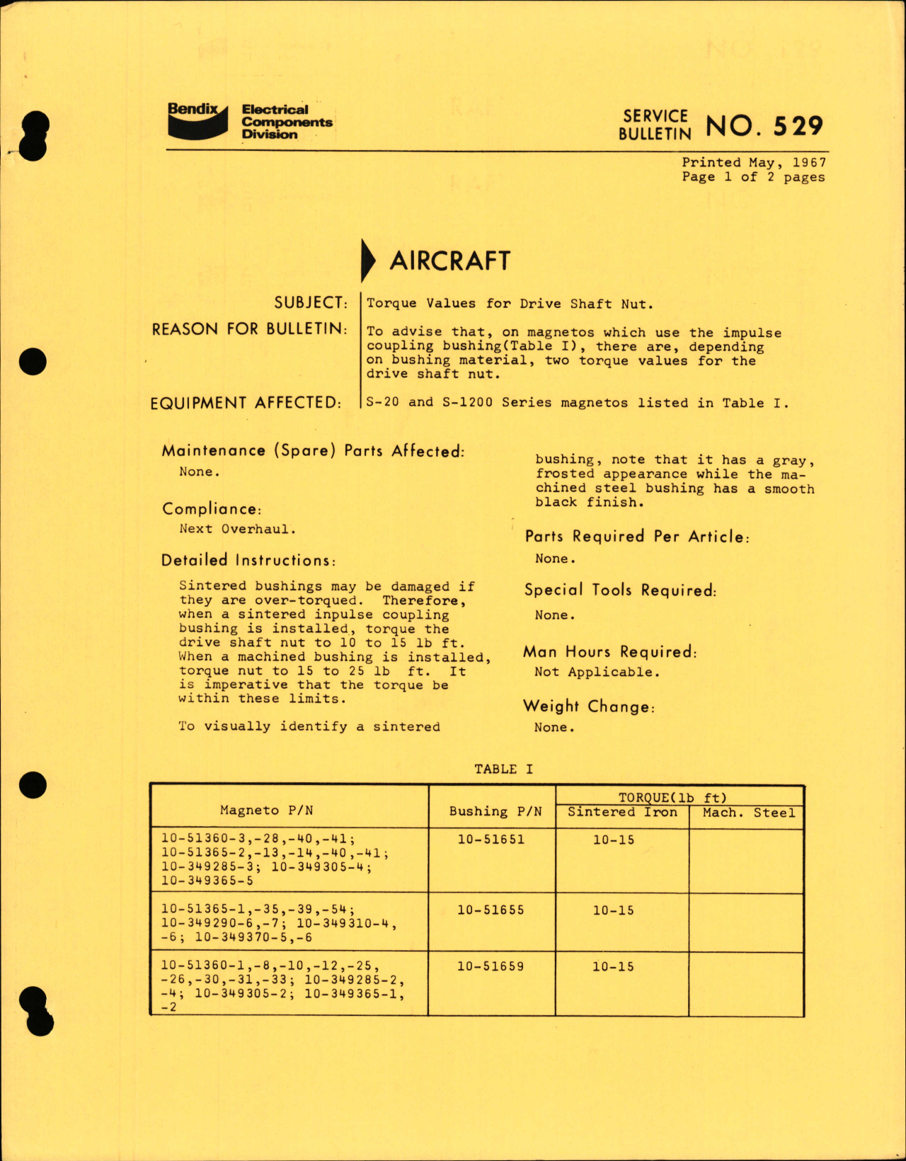 Sample page 1 from AirCorps Library document: Torque Values for Drive Shaft Nut