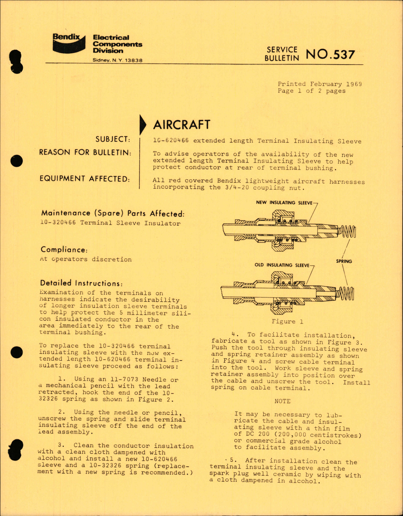Sample page 1 from AirCorps Library document: Extended Length Terminal Insulating Sleeve 10-620466  