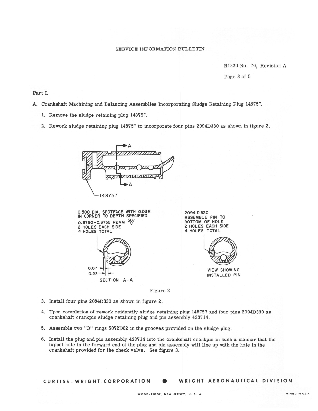 Sample page 3 from AirCorps Library document: Provision for Crankshaft Crankpin Sludge Retaining Plug & Pin Assembly