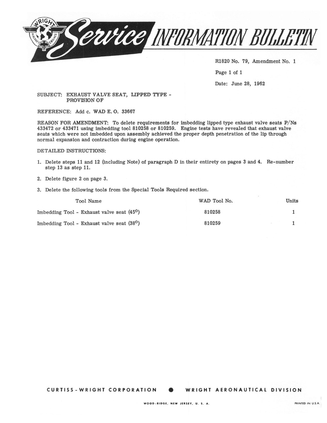 Sample page 1 from AirCorps Library document: Provision of Exhaust Valve Seat, Lipped Type