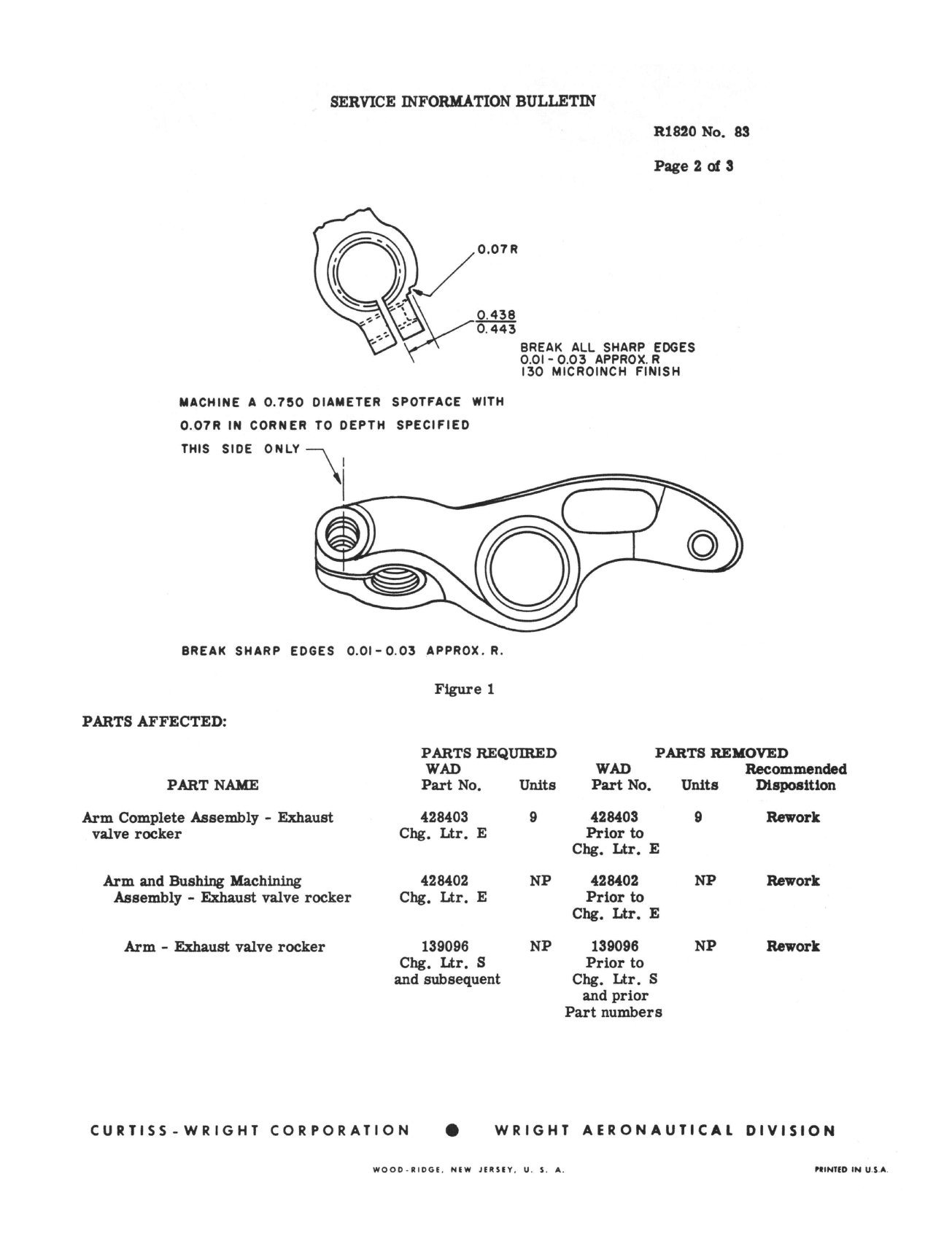 Sample page 2 from AirCorps Library document: Intake & Exhaust Rocker Arms - Increased Diameter Spotface at Lockscrew