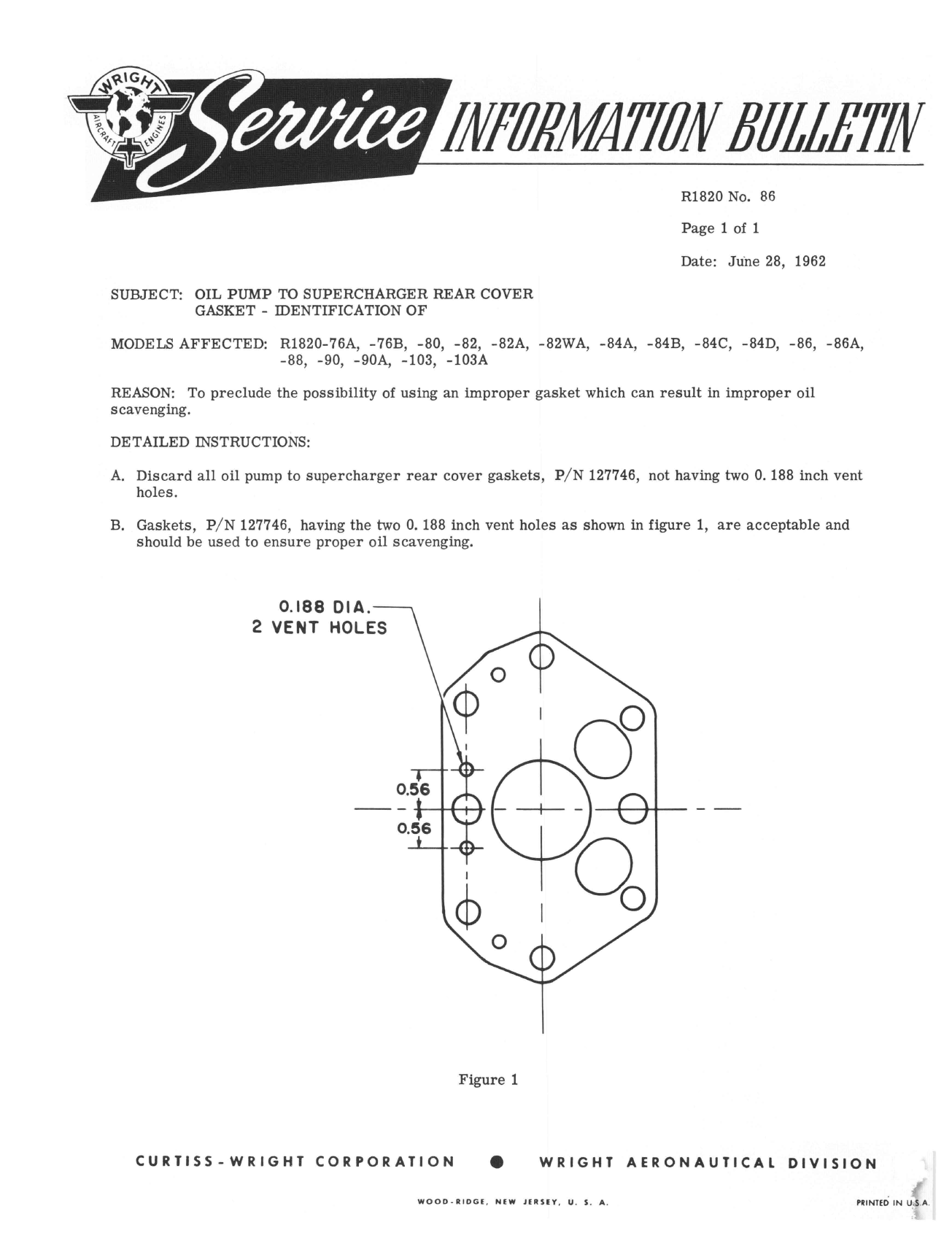Sample page 1 from AirCorps Library document: Identification of Oil Pump to Supercharger Rear Cover Gasket