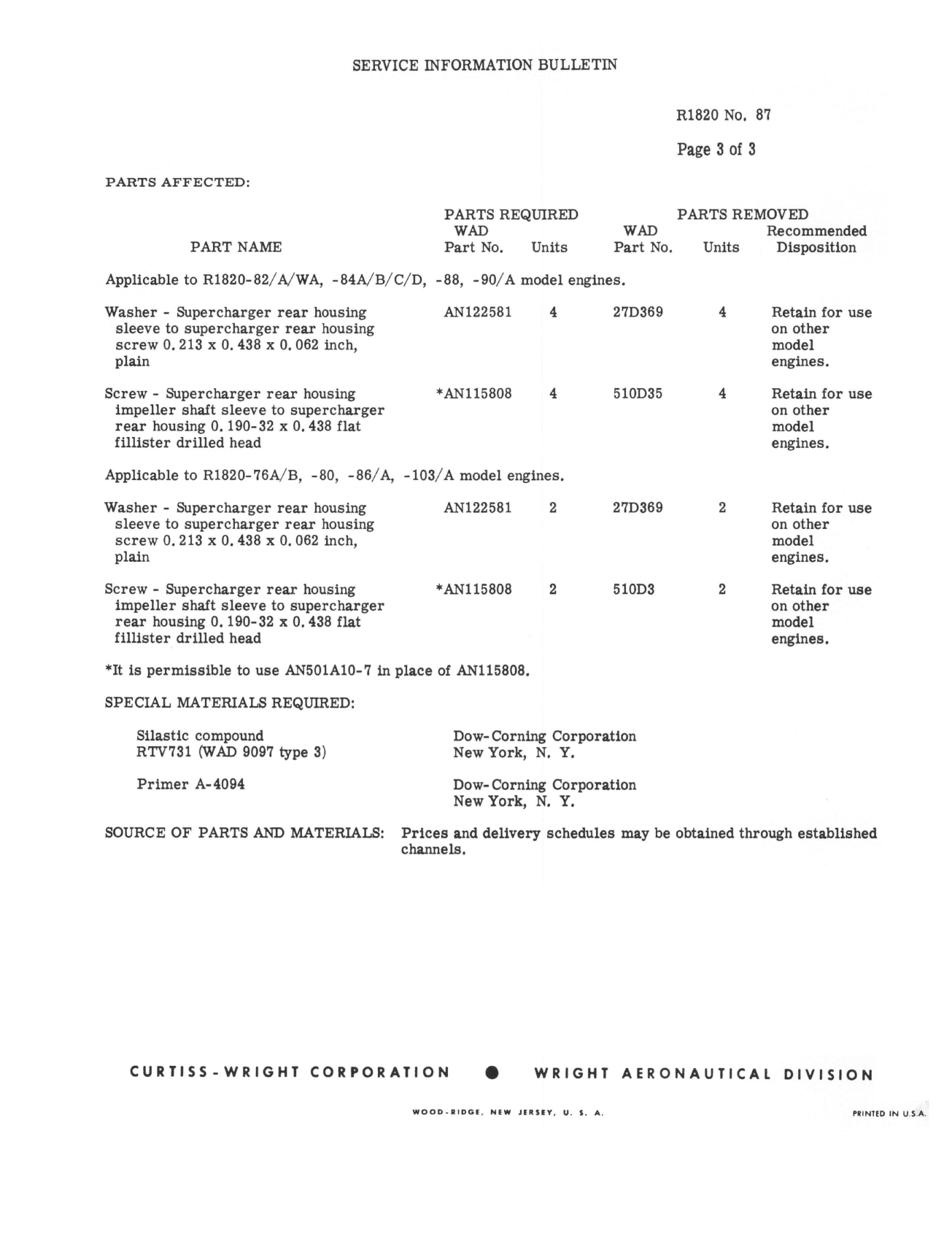 Sample page 3 from AirCorps Library document: Provision of Larger Washer, Longer Screw & Application of Silastic Compound