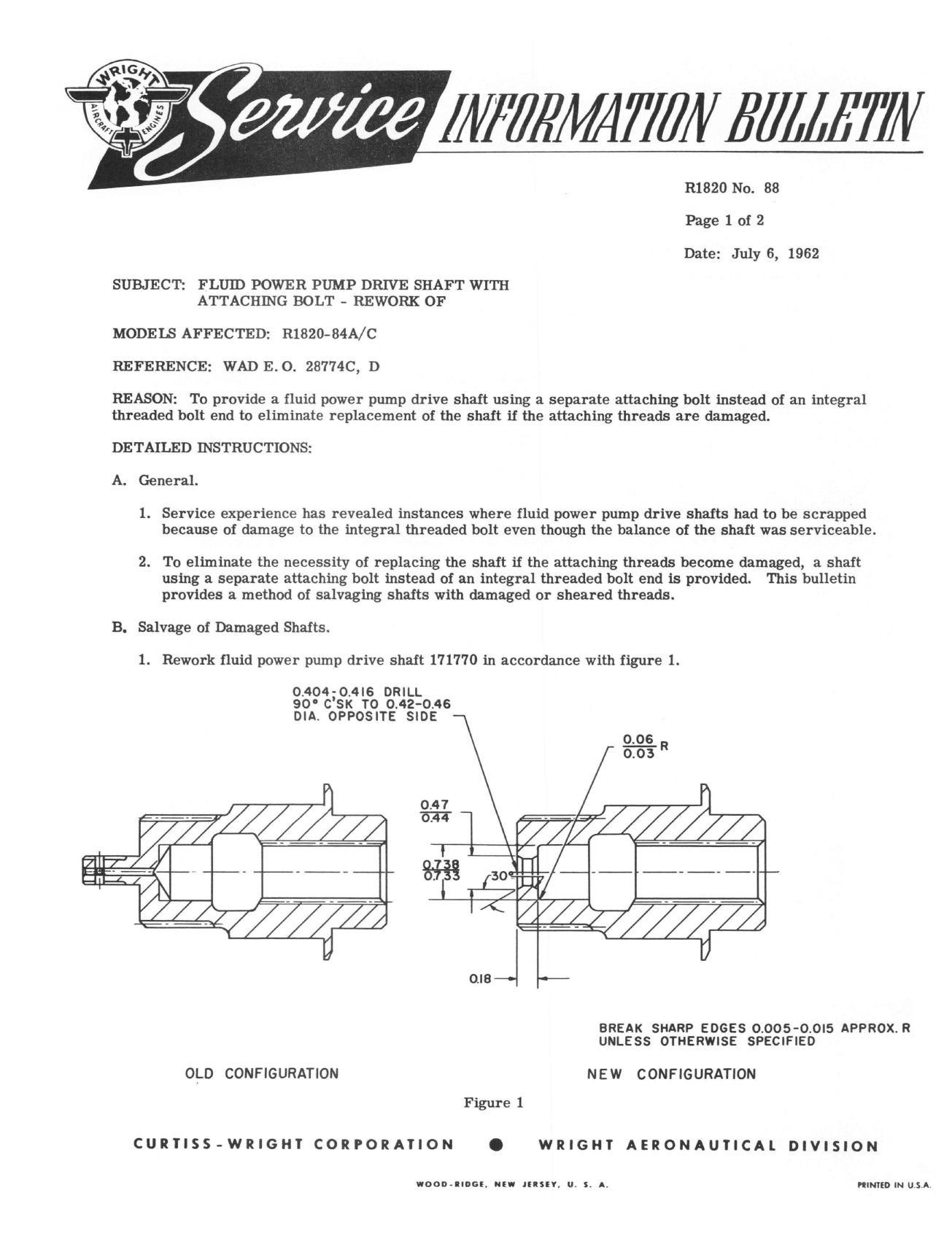 Sample page 1 from AirCorps Library document: Rework of Fluid Power Pump Drive Shaft with Attaching Bolt