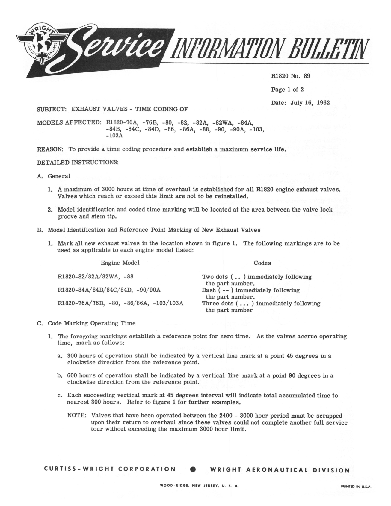 Sample page 1 from AirCorps Library document: Time Coding of Exhaust Valves