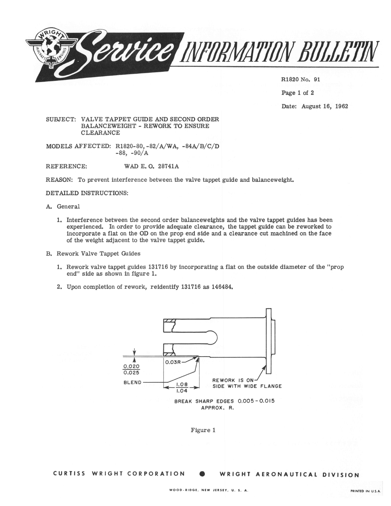 Sample page 1 from AirCorps Library document: Rework to Ensure Clearance of Valve Tapped Guide & 2nd Order Balanceweight