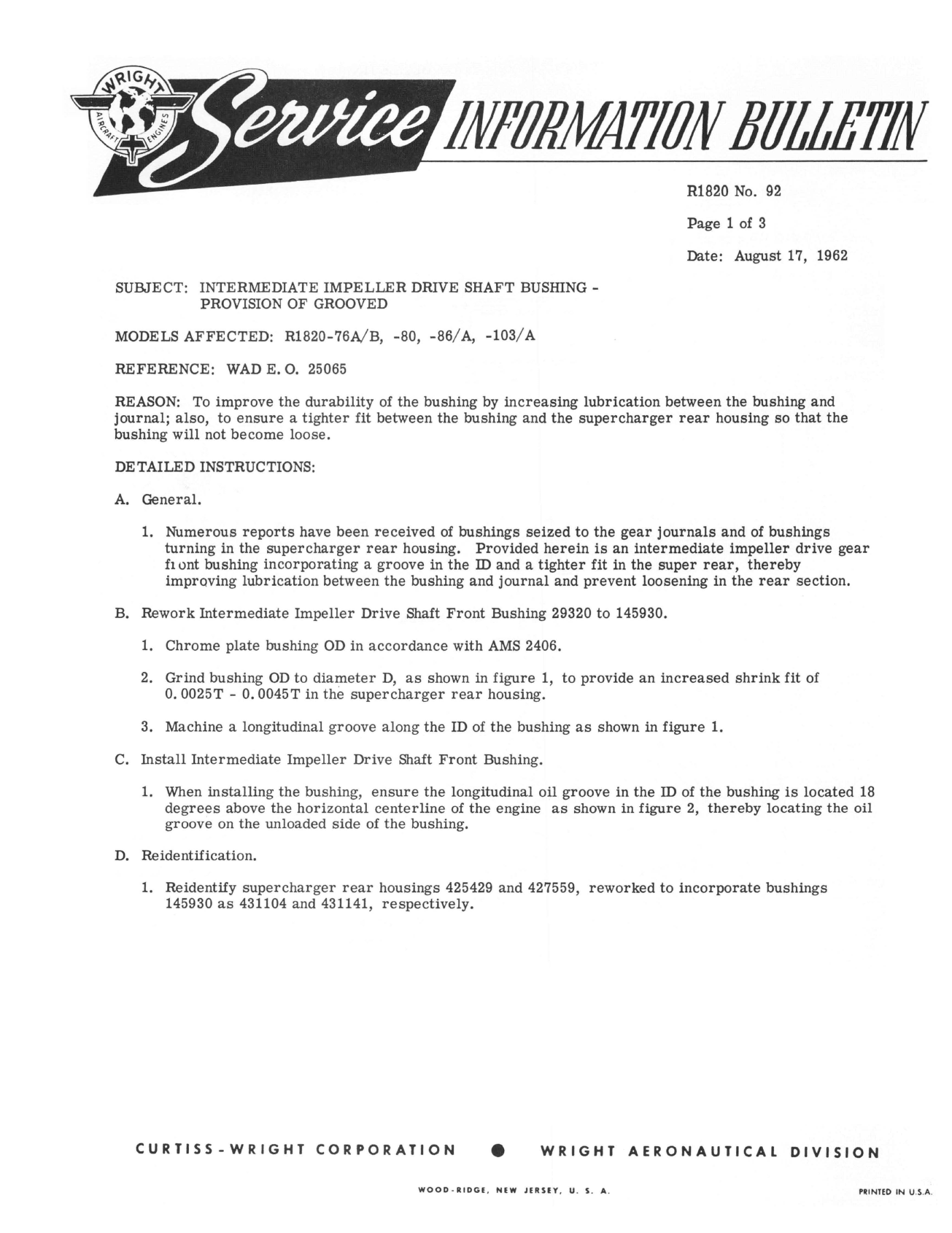 Sample page 1 from AirCorps Library document: Provision of Grooved Intermediate Impeller Drive Shaft Bushing