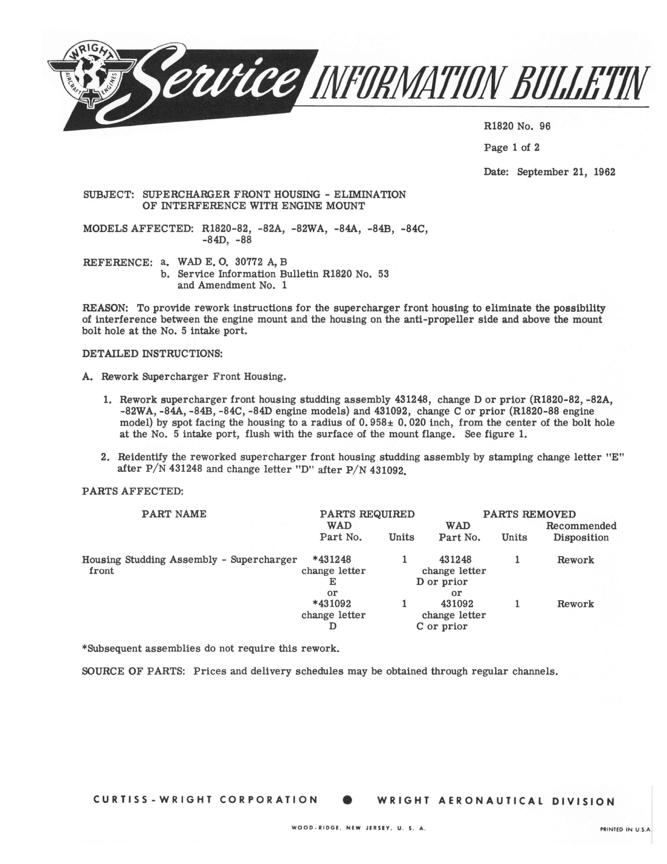 Sample page 1 from AirCorps Library document: Supercharger Front Housing - Elimination of Interference with Engine Mount