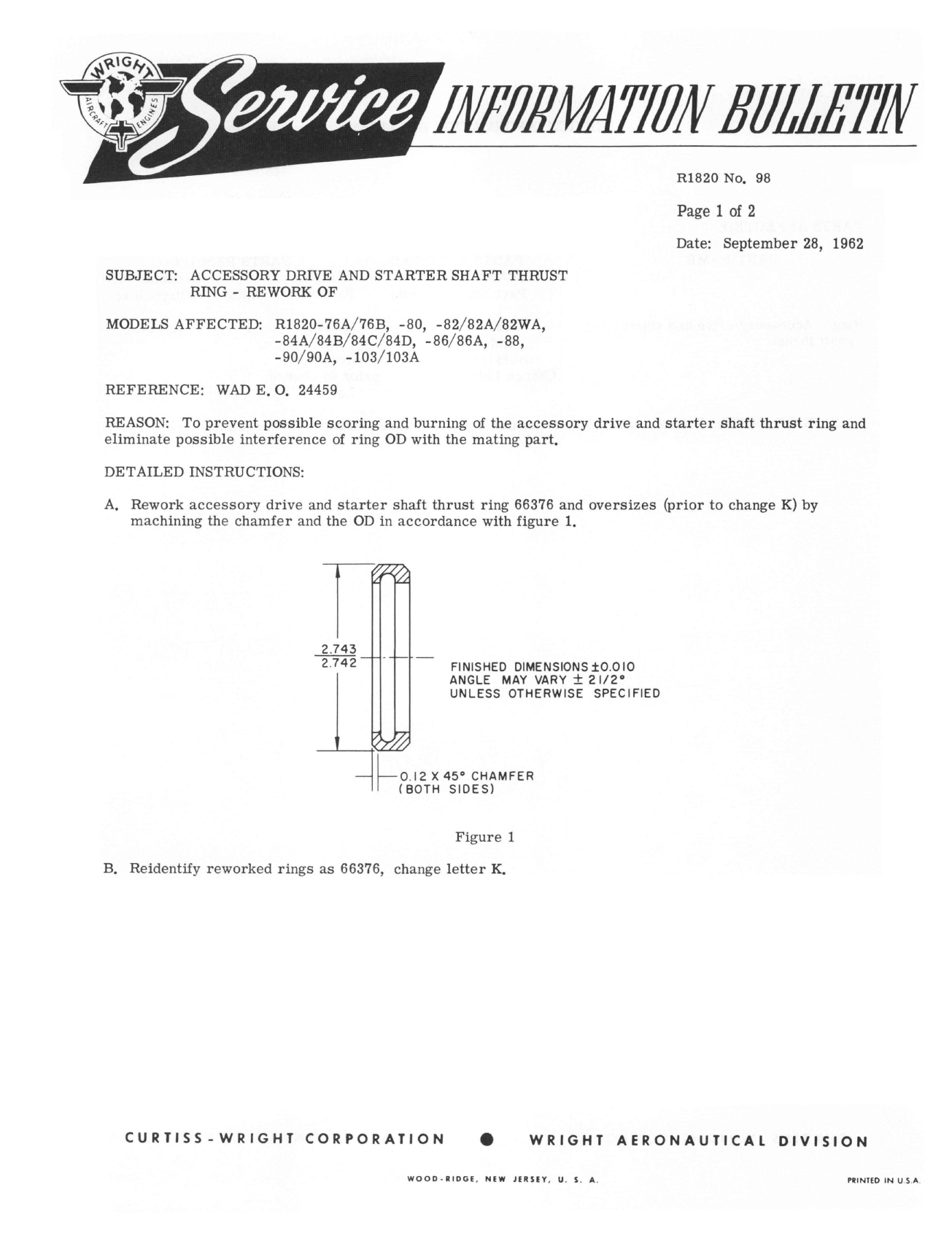 Sample page 1 from AirCorps Library document: Rework of Accessory Drive Shaft and Starter Shaft Thrust Ring