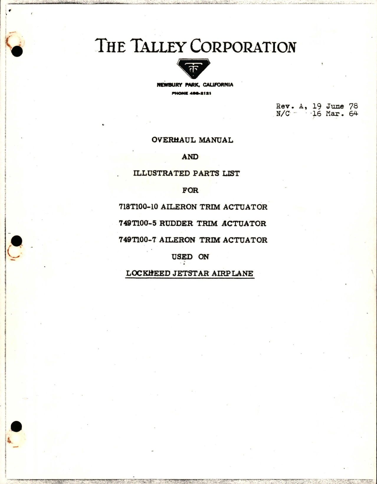 Sample page 1 from AirCorps Library document: Overhaul & Illustrated Parts List for Aileron and Rudder Trim Actuator - 718T100-10, 749T100-5, and 749T100-7