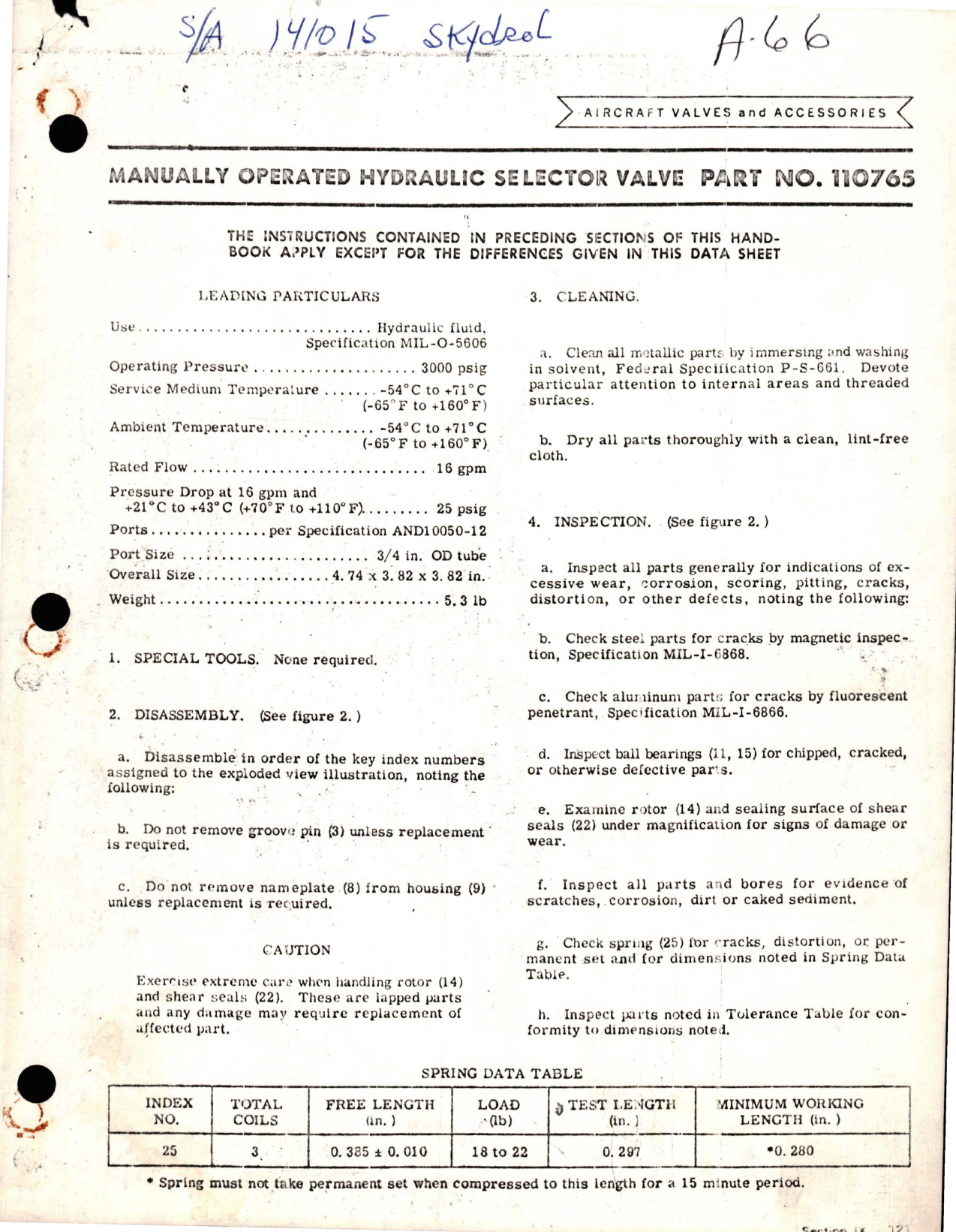 Sample page 1 from AirCorps Library document: Instructions for Manually Operated Hydraulic Selector Valve - Part 110765