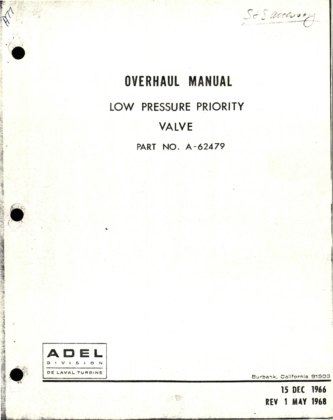 Sample page 1 from AirCorps Library document: Overhaul Manual for Low Pressure Priority Valve - Part A-62479 