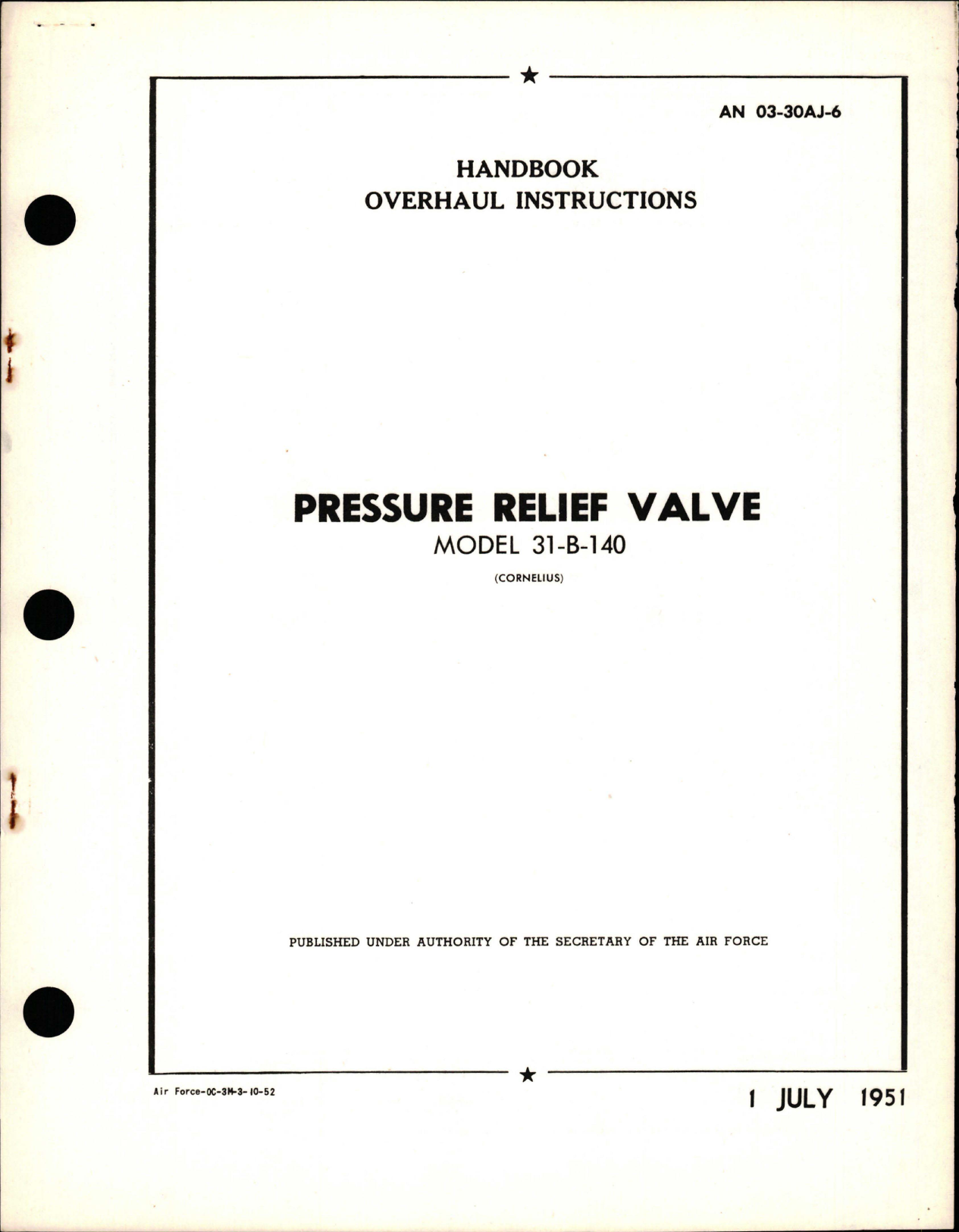 Sample page 1 from AirCorps Library document: Overhaul Instructions for Pressure Relief Valve - Model 31-B-140