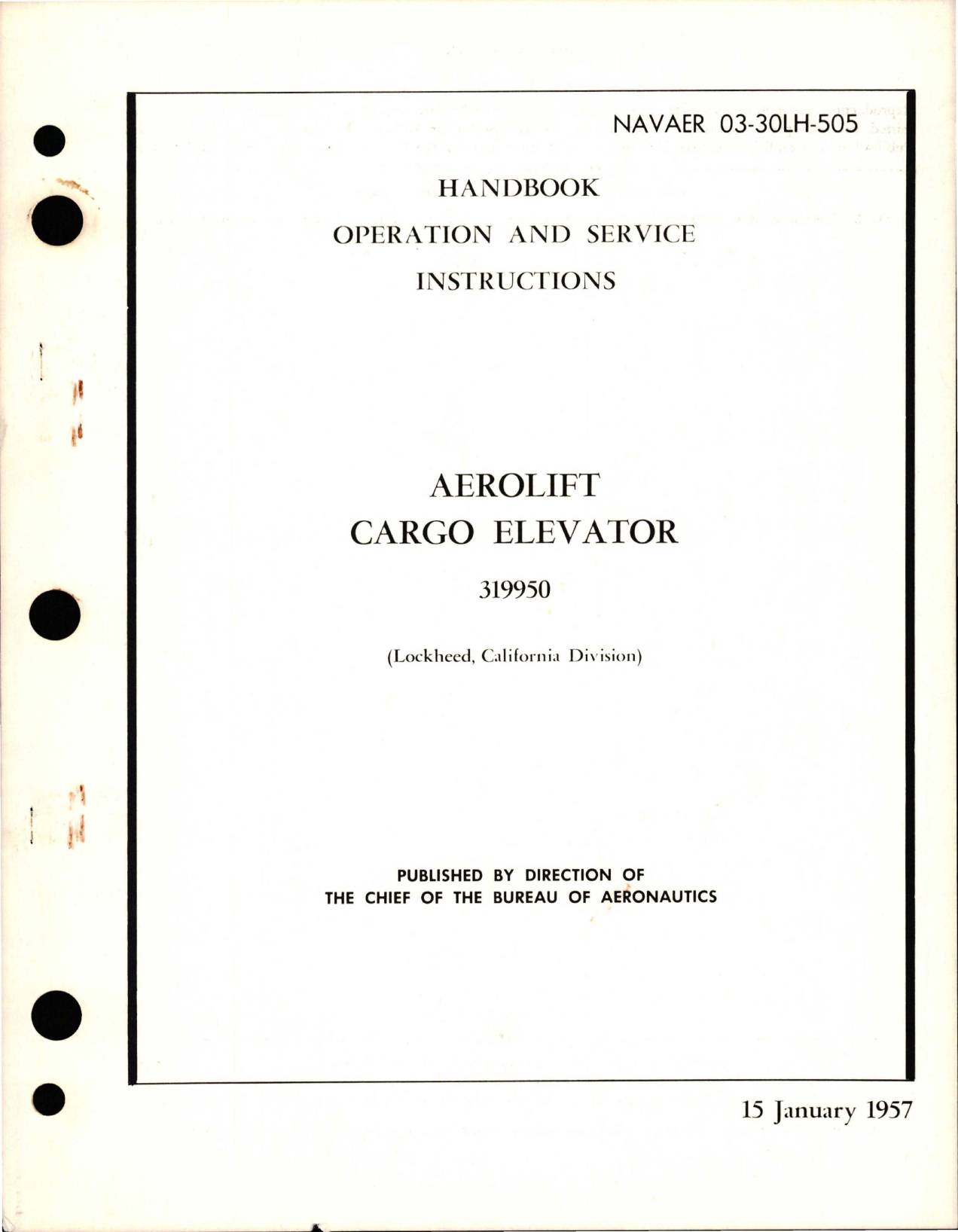 Sample page 1 from AirCorps Library document: Operation and Service Instructions for Aerolift Cargo Elevator - 319950 