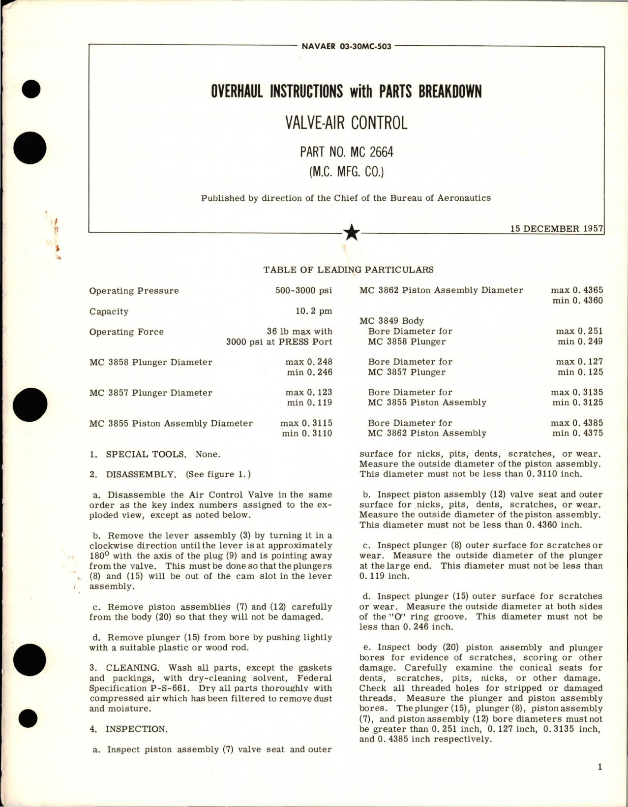 Sample page 1 from AirCorps Library document: Overhaul Instructions with Parts Breakdown for Valve-Air Control - Part MC 2664 
