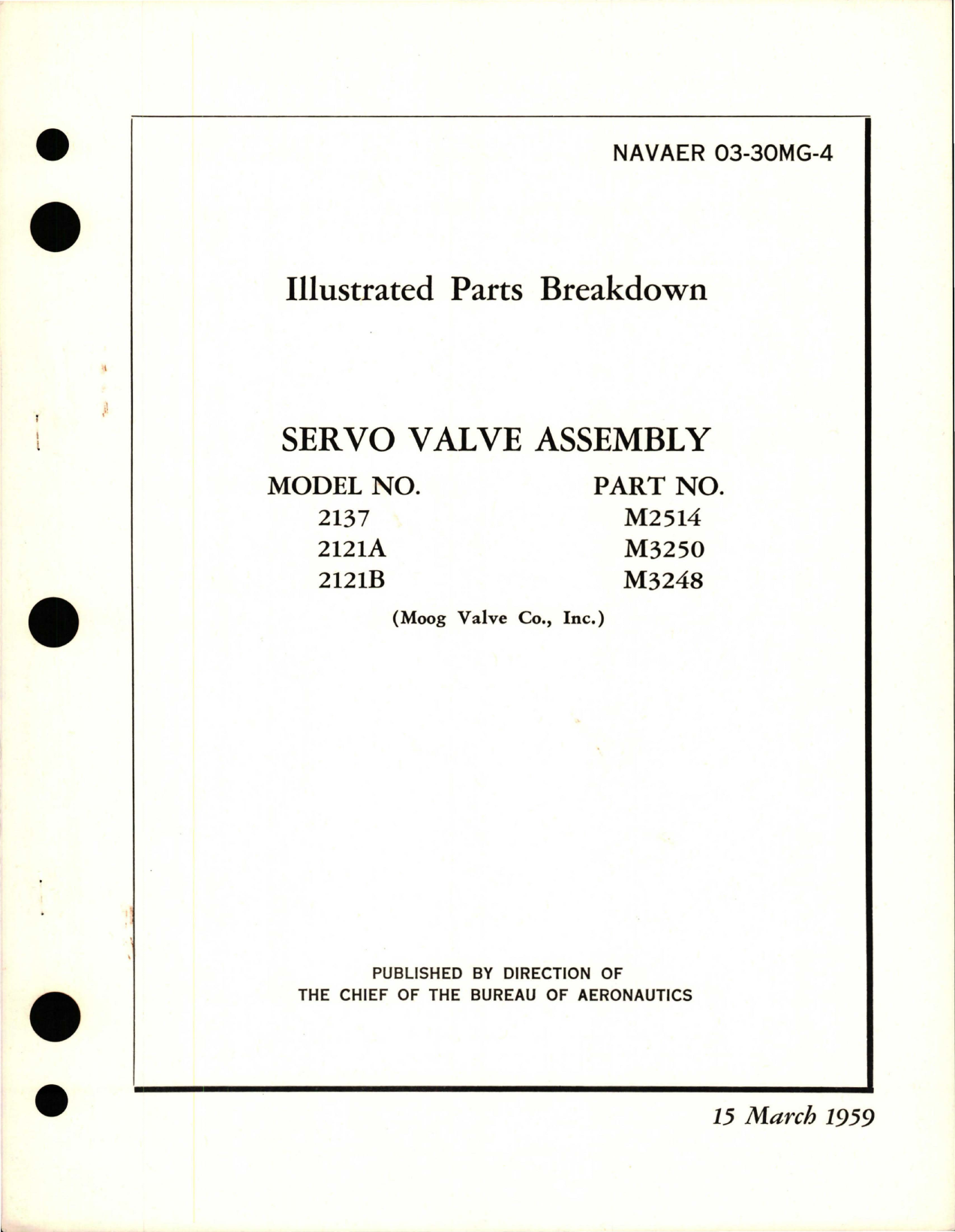 Sample page 1 from AirCorps Library document: Illustrated Parts Breakdown for Servo Valve Assembly - Models 2137, 2121A, and 2121B