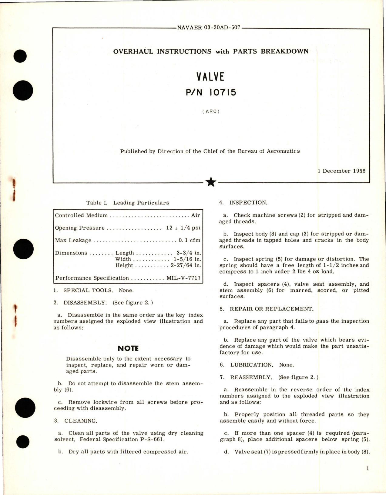 Sample page 1 from AirCorps Library document: Overhaul Instructions with Parts Breakdown for Valve - Part 10715 